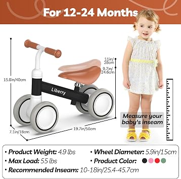 Liberry Baby Balance Bike Ride Toy for 1 2 Years Old Adjustable Seat, Black
