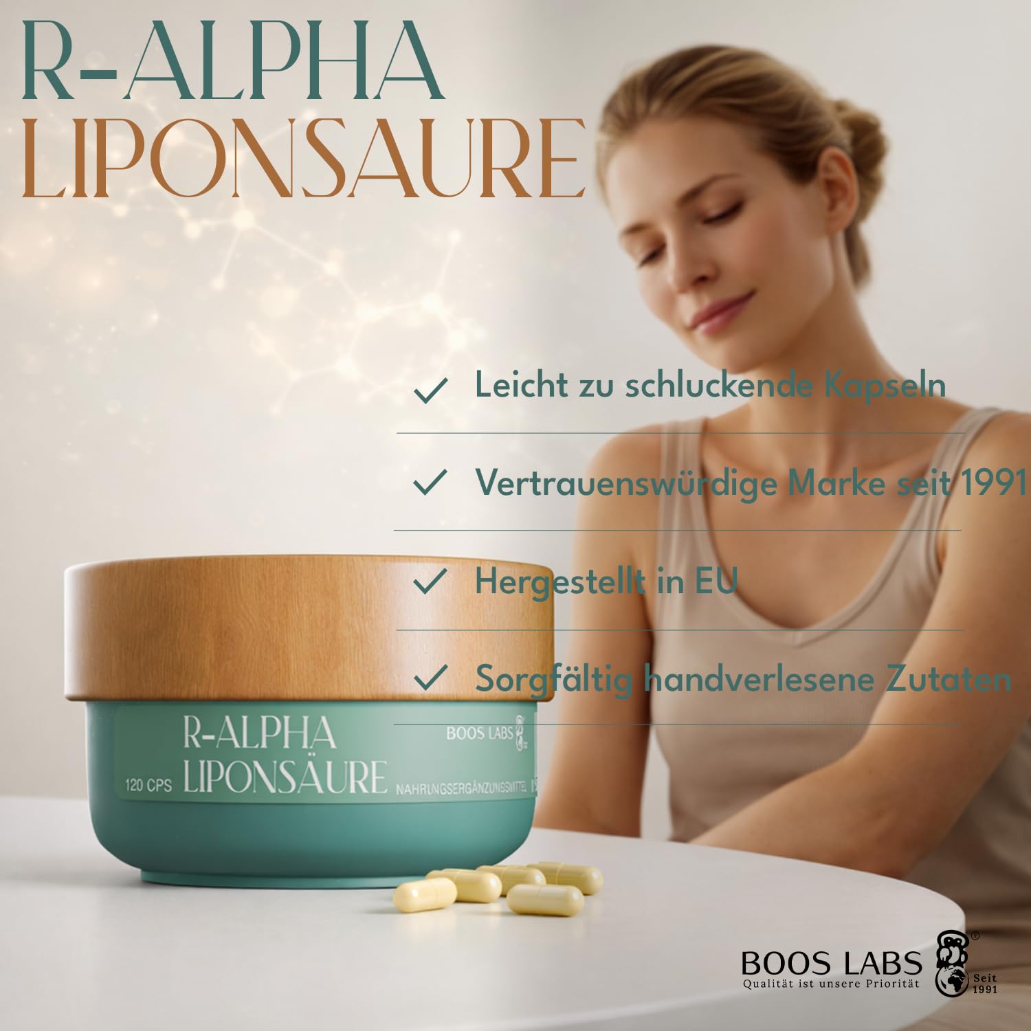 R-Alpha Liponsäure ALA | 120 Vegane Kapseln | 1 Kapsel am Tag | Hochdosiert, Laborgeprüft, Ohne Gentechnik, Glutenfrei | Antioxidans & Nahrungsergänzungsmittel