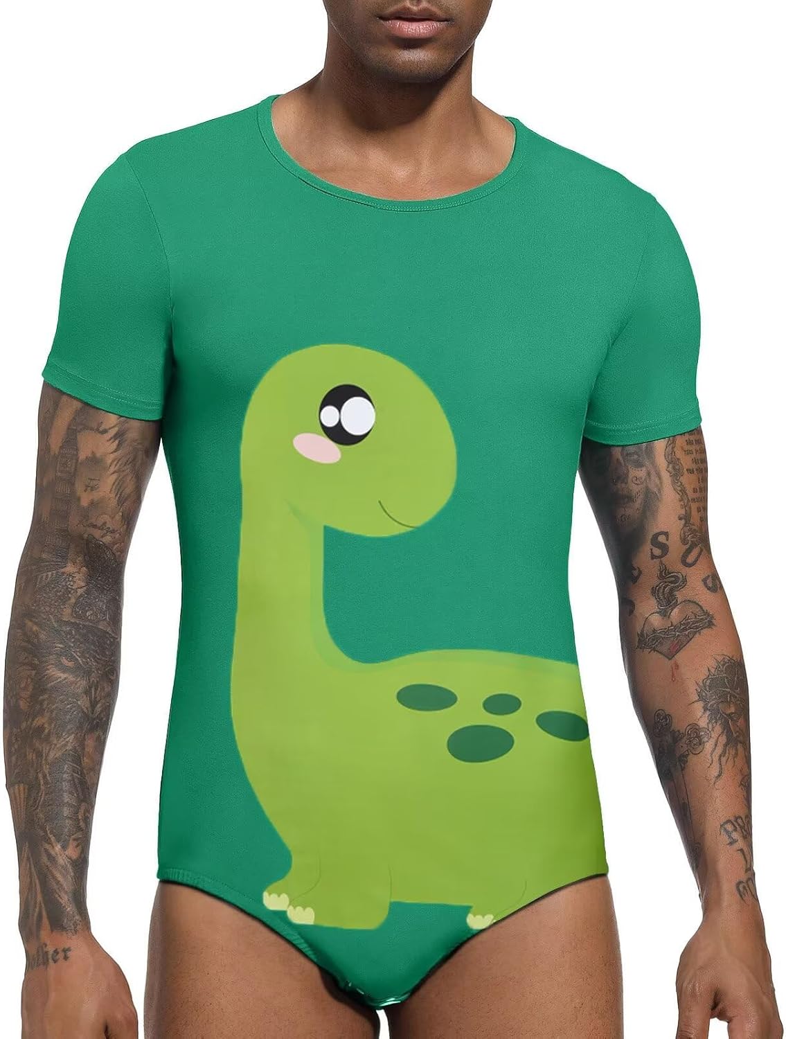 Landofgenie Men Short Sleeve Romper Pajama Bodysuit One Piece Sleepwear Tops Cute Print Onesie - Dinosaur George - Image 2