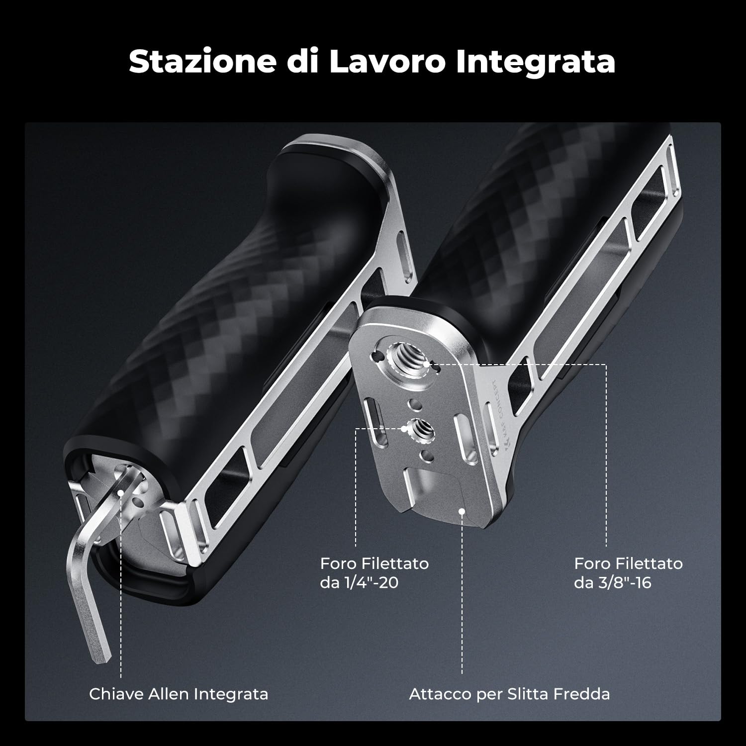 K&F CONCEPT Maniglia Laterale NATO per Gabbie per Fotocamera, Side Handle Ergonomica Universale Regolazione Su/Giù da 40MM con Interfacce Coldshoe Filettatura da 1/4" 3/8"