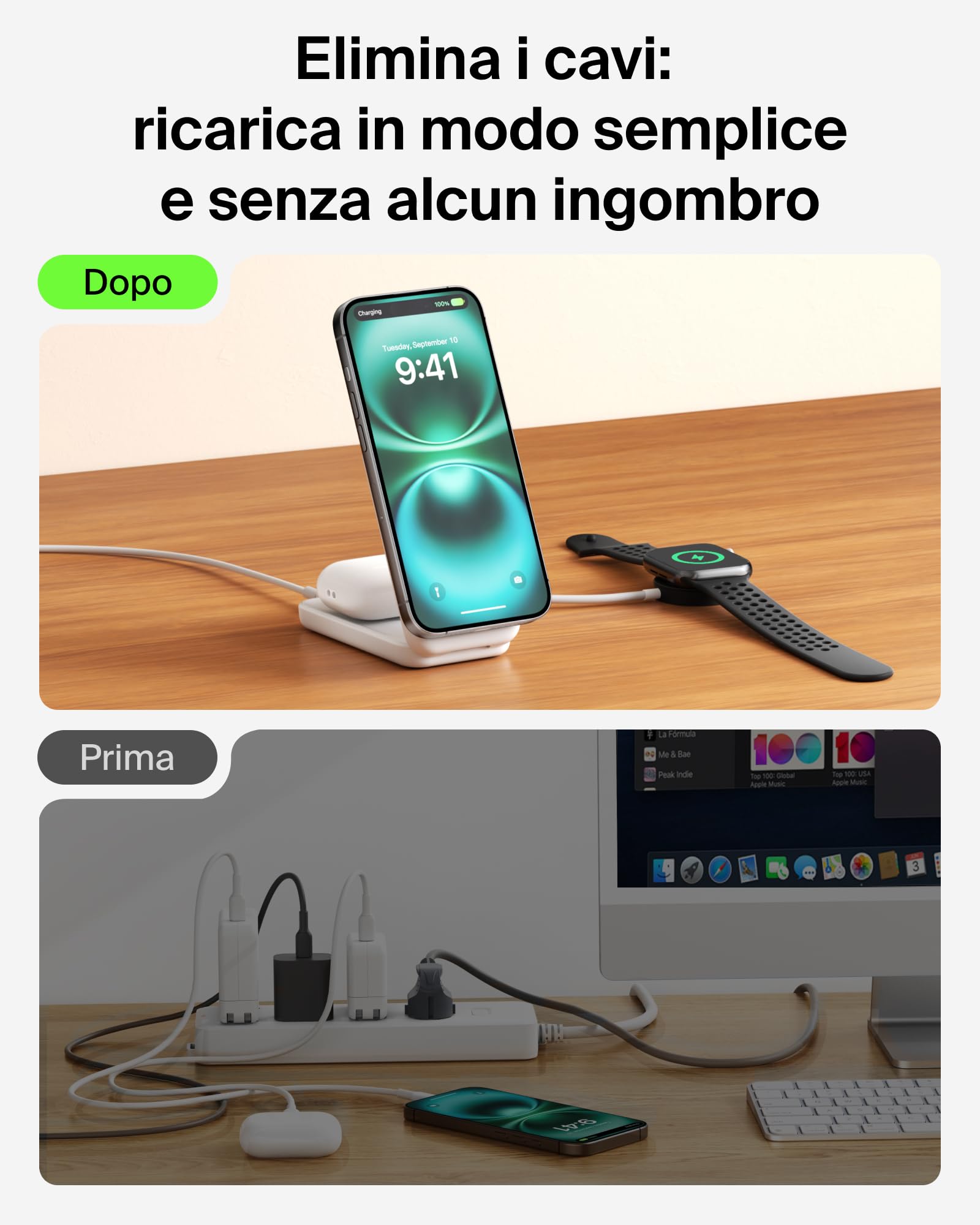Belkin UltraCharge Caricatore iPhone Qi2, Stazione di Ricarica Wireless 2 in 1 25W, Caricatore Wireless Compatibile con MagSafe per iPhone, AirPods, Pixelsnap con Porta USB-C e Adattatore 45W, Bianco