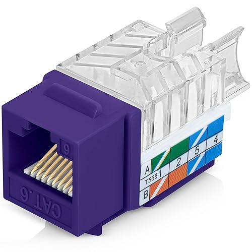 Miniatura 18 de Everest - Paquete de 50 conectores Keystone RJ45 Cat6 en ángulo de 45°, color negro, conectores RJ45 hembra de perfil delgado, conector Keystone Cat