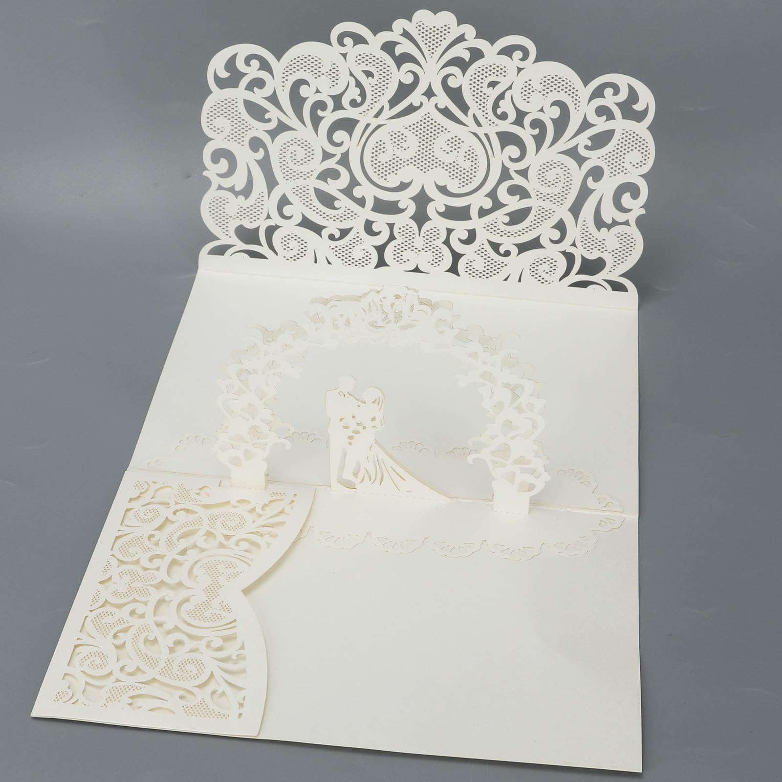 Biglietto Auguri Matrimonio Pop-Up 3D Con Porta Banconote – Bianco Avorio 18x12,4 Cm Con Busta E Pagine, Per Regali In Denaro