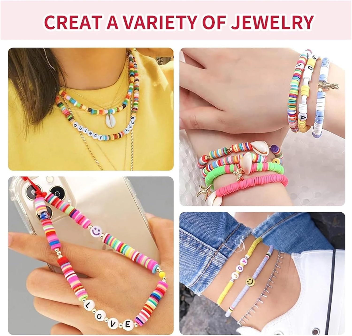 Yiodauh Bracelet Making Kit DIY Jewelry Accessories Rainbow Beads Flat ChipsStyle Polymer Clay Bead Set Making Bracelets, Necklaces Handmade(Antique Brass)