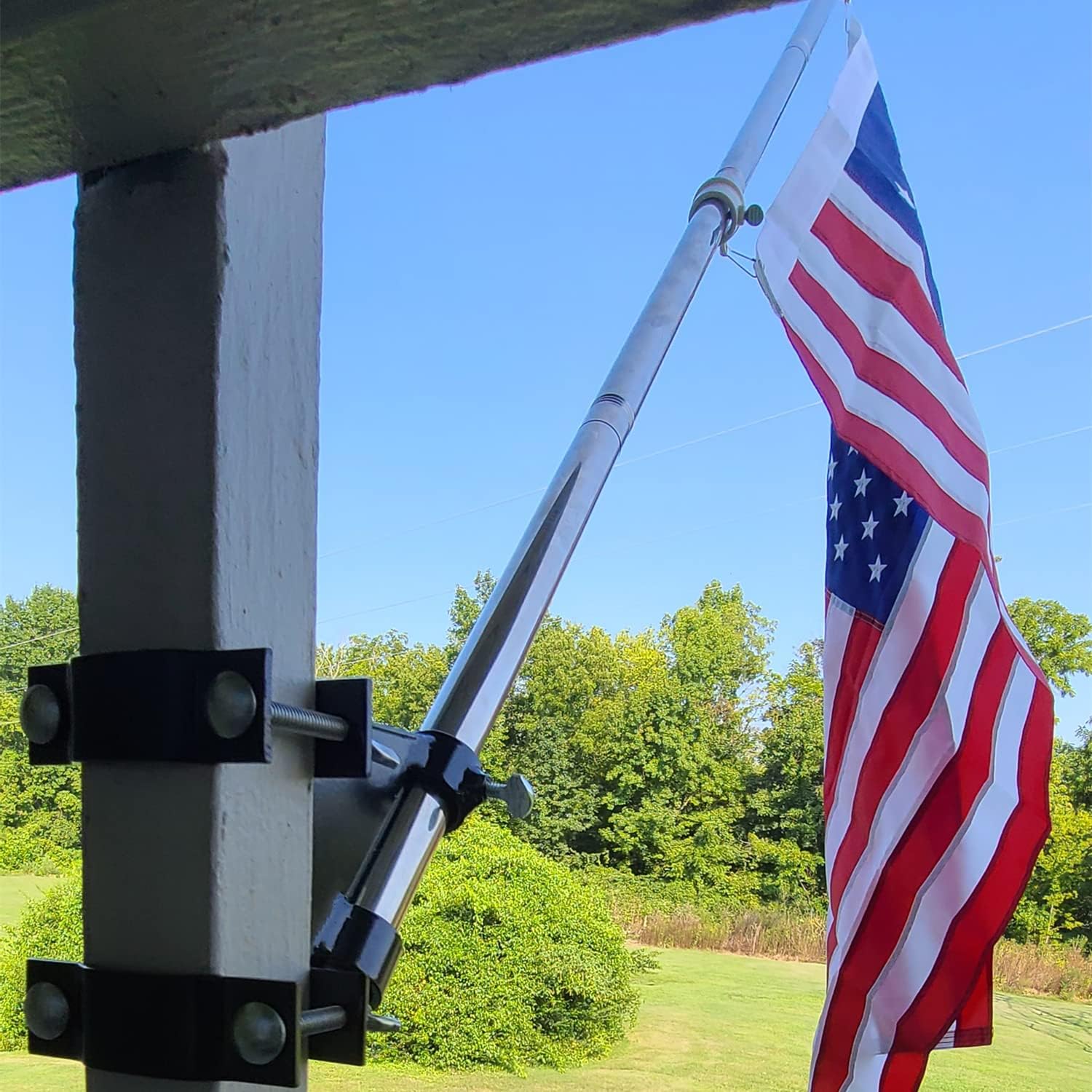 Kingson Flag Pole Mount Bracket Fit for Balcony Railing, 45 Degree Flag Pole Holder Clamp No Drilling Quick Installation, Anti-Strong Wind