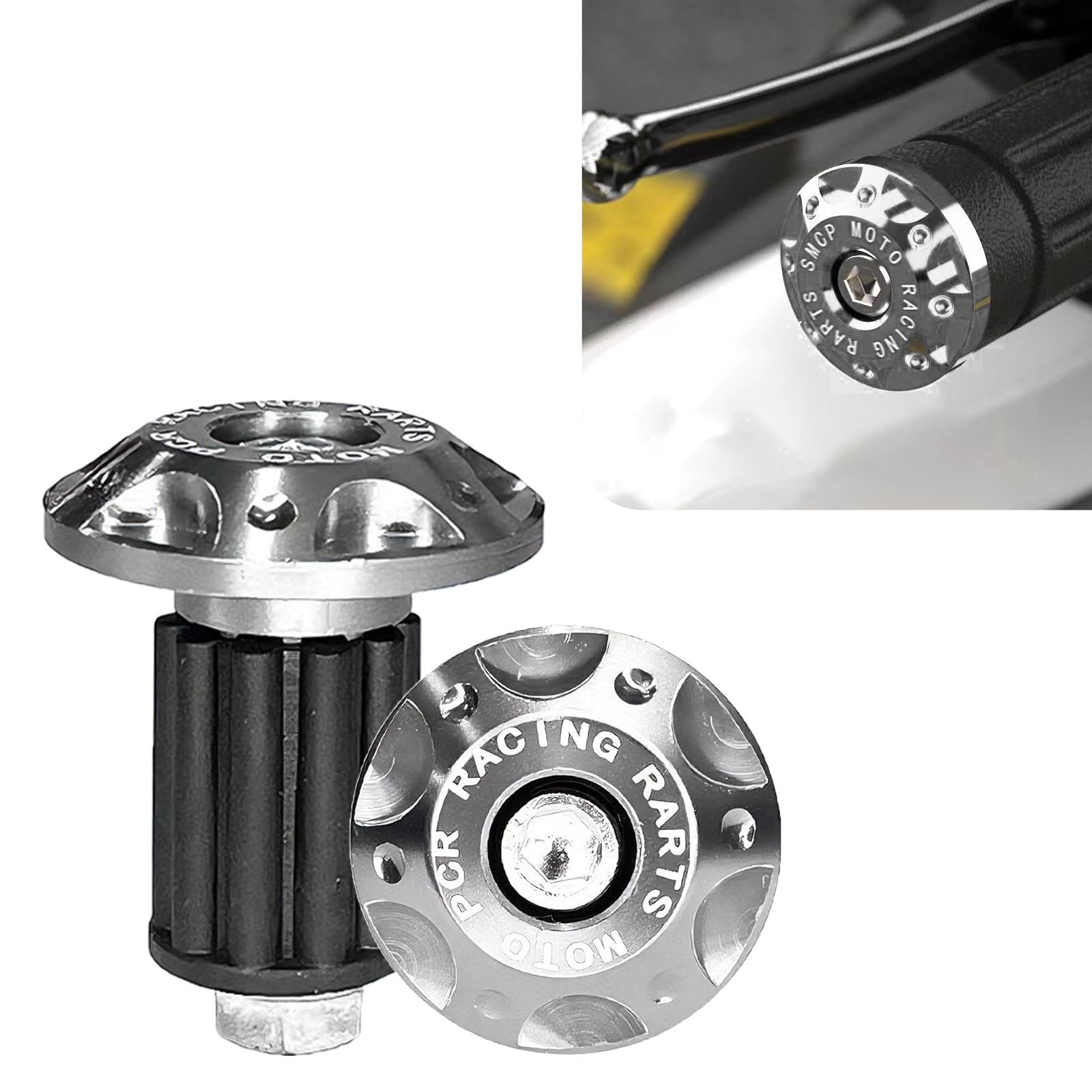 2PCS Motorcycle Bar End Plug Motorcycle Handlebar Grips End Caps for Powersports Parts, Aluminum Alloy Handlebar Balance Plugs Handle Bar Ends Replacement for Yamaha Suzuki Modified (Silver)