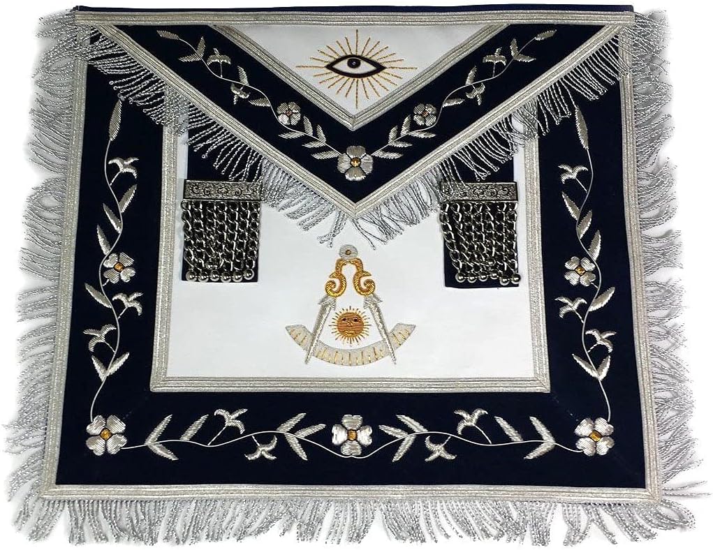 Bricks Masons Past Master Blue Lodge Apron - Gold & Silver Bullion Hand Embroidery