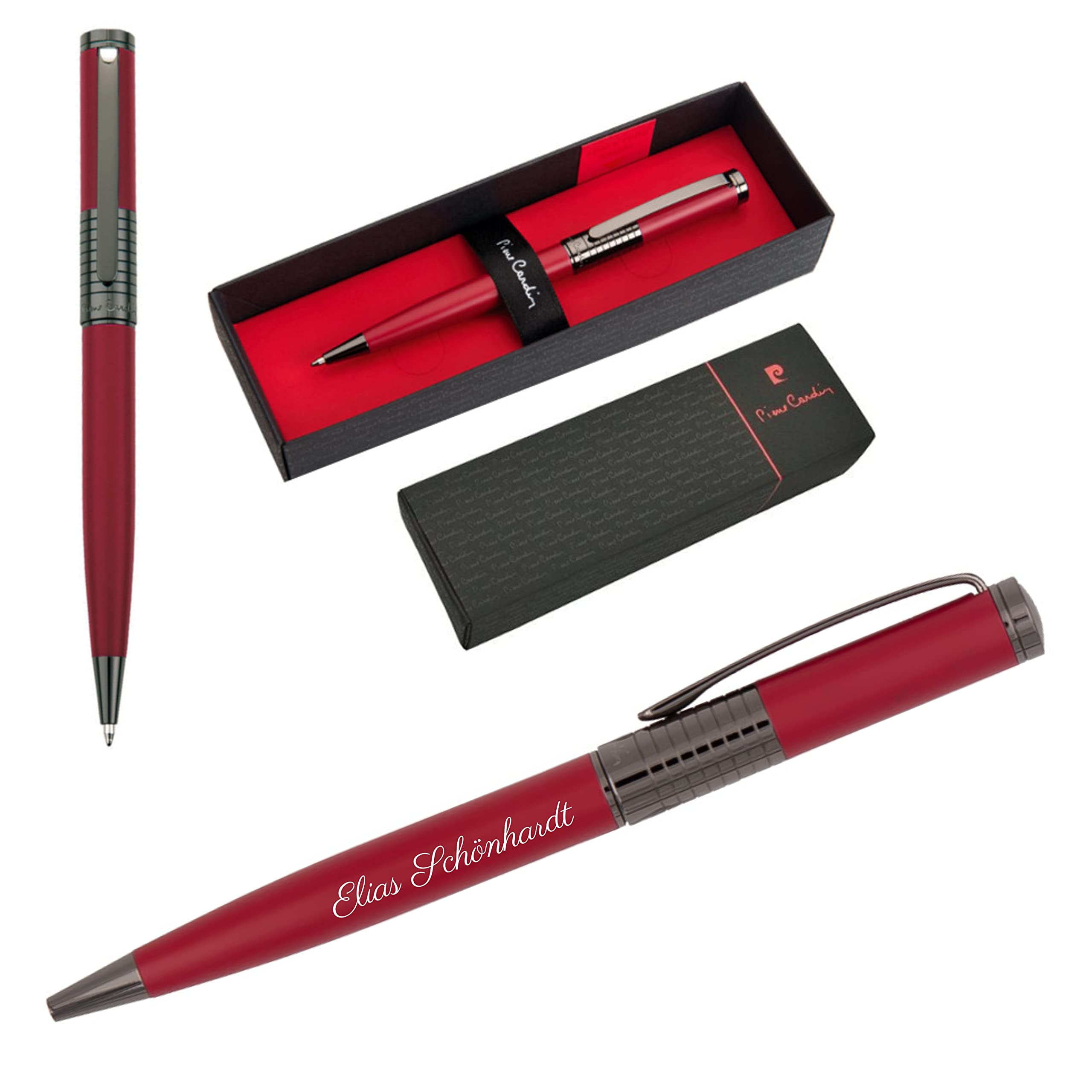 Pierre Cardin® EVOLUTION Kugelschreiber mit Gravur | Premium Stift Etui | blaue Mine | edel | personalisiertes Geschenk | Namen | graviert | Jahrestag | Geburtstag (Rot)