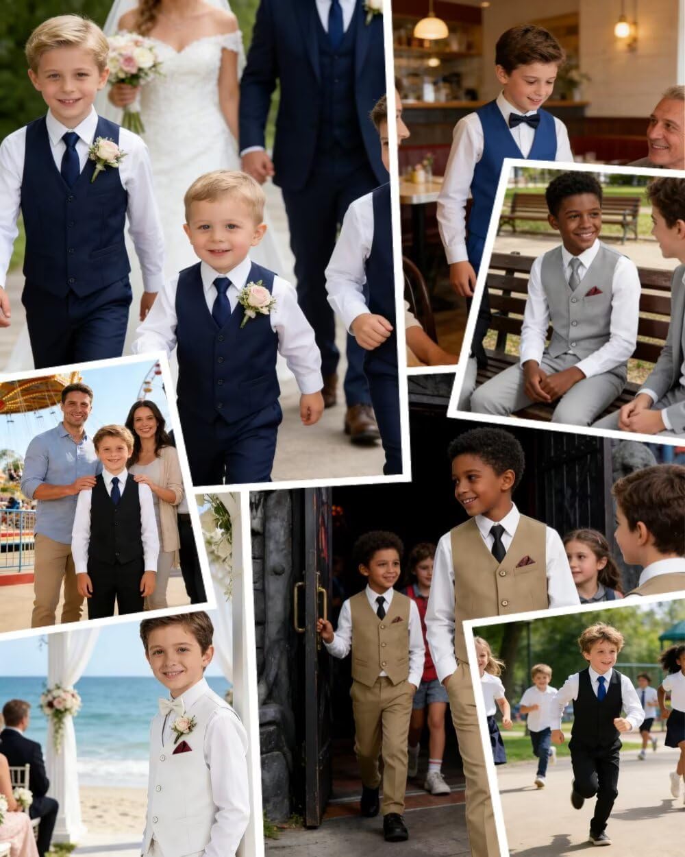 Boys Suit 5 Piece Vest Pant Set Slim Fit Prom Suits Formal Wedding Tuxedo Outfit Set Vest Shirt Tie Pants Sets for Kids Boy - Image 7