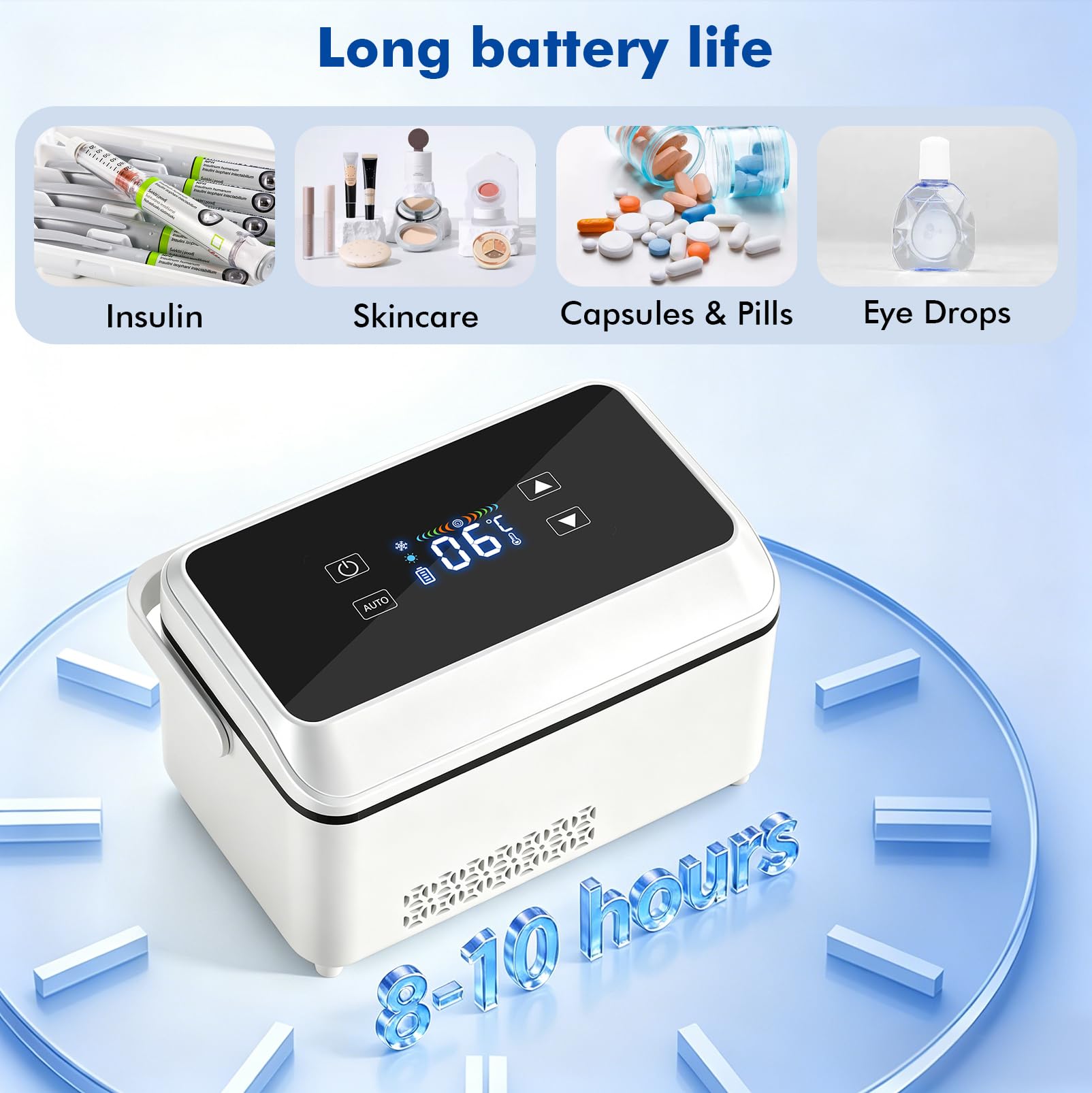 LIROPAU Nevera eléctrica de insulina, 2-8 °C, enfriador de insulina | estuche de viaje, para medicamentos para viajes, bolsa nevera de insulina para viajes con batería de 10600 mAh para 8 Pensn