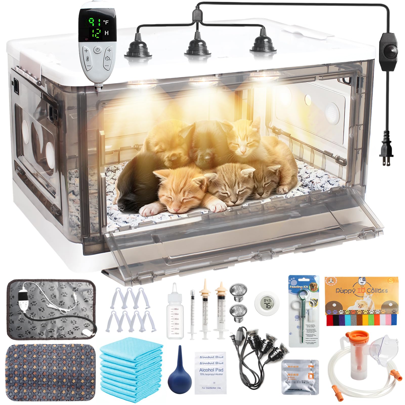 Incubadora para cachorros, incubadora de gatitos con calefacción, incubadora de cachorros para perros, incubadora para cachorros y gatitos recién nacidos