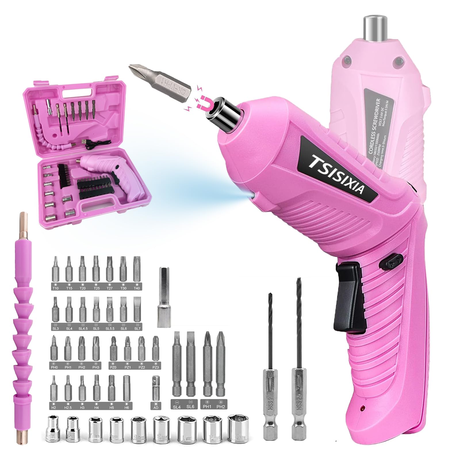 Electric Cordless Screwdriver with Offset Driving Shaft 4 2V Automatic Rechargeable Screw Driver with 47PCS Bits Battery Powered