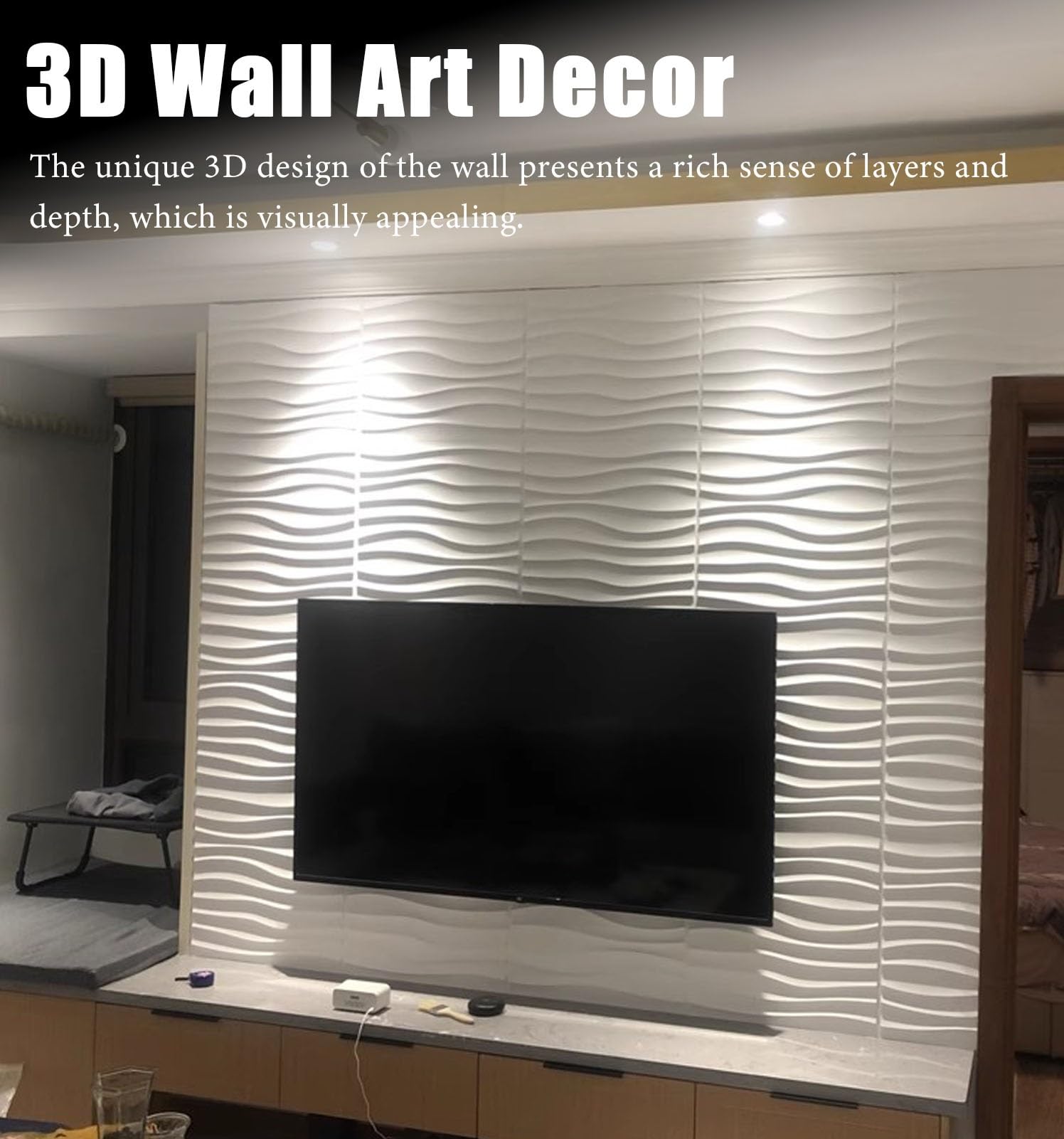 Pannelli di parete 3D del PVC, rivestimento decorativo ondulato di arte della parete, rivestimento interno della trama, verniciabile