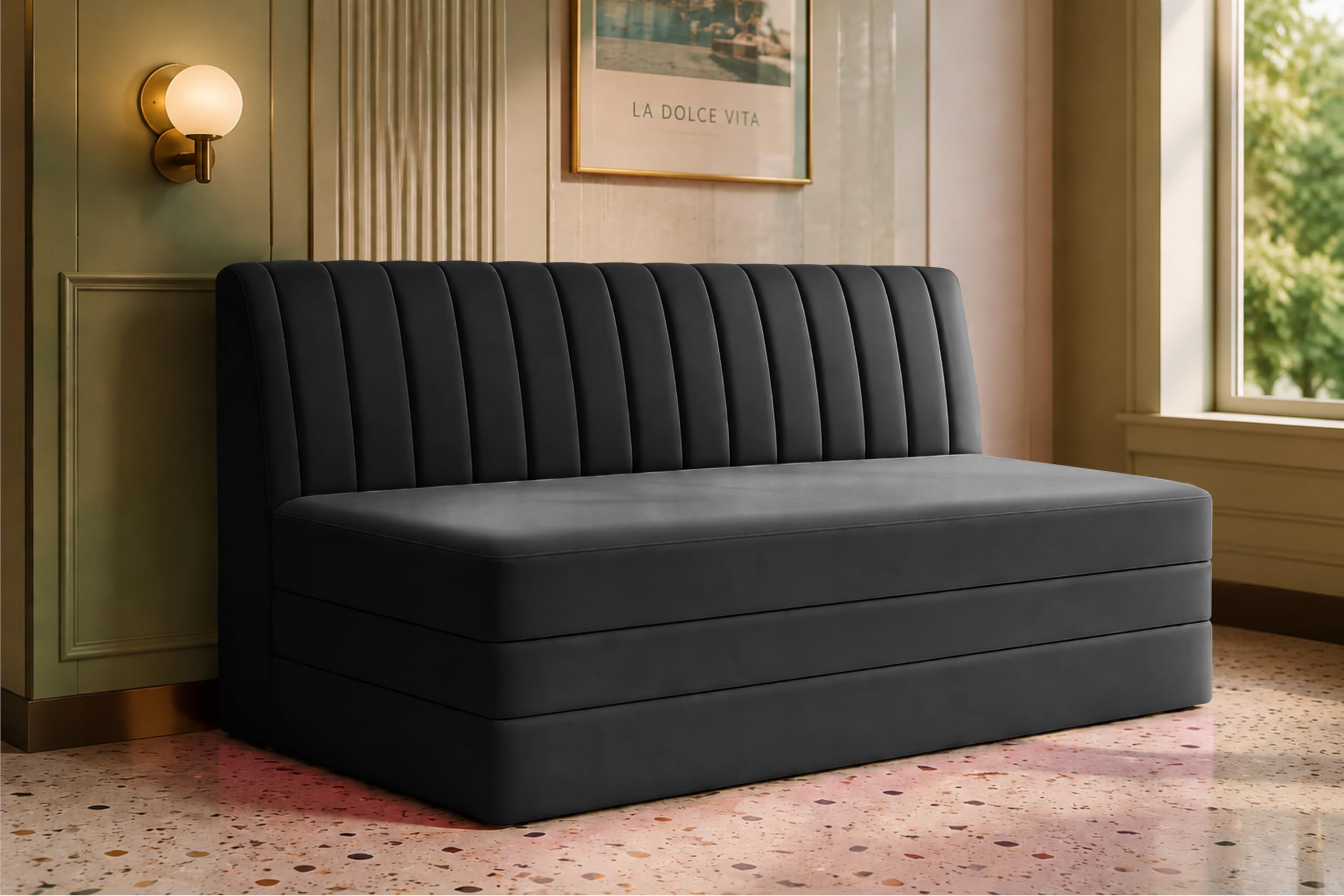 Los Angeles Modern Velvet 3-Seater Sofa Cum Bed, Multipurpose Convertible Sleeper Couch Sofa for Living Room, Bedroom & Office- Black Color