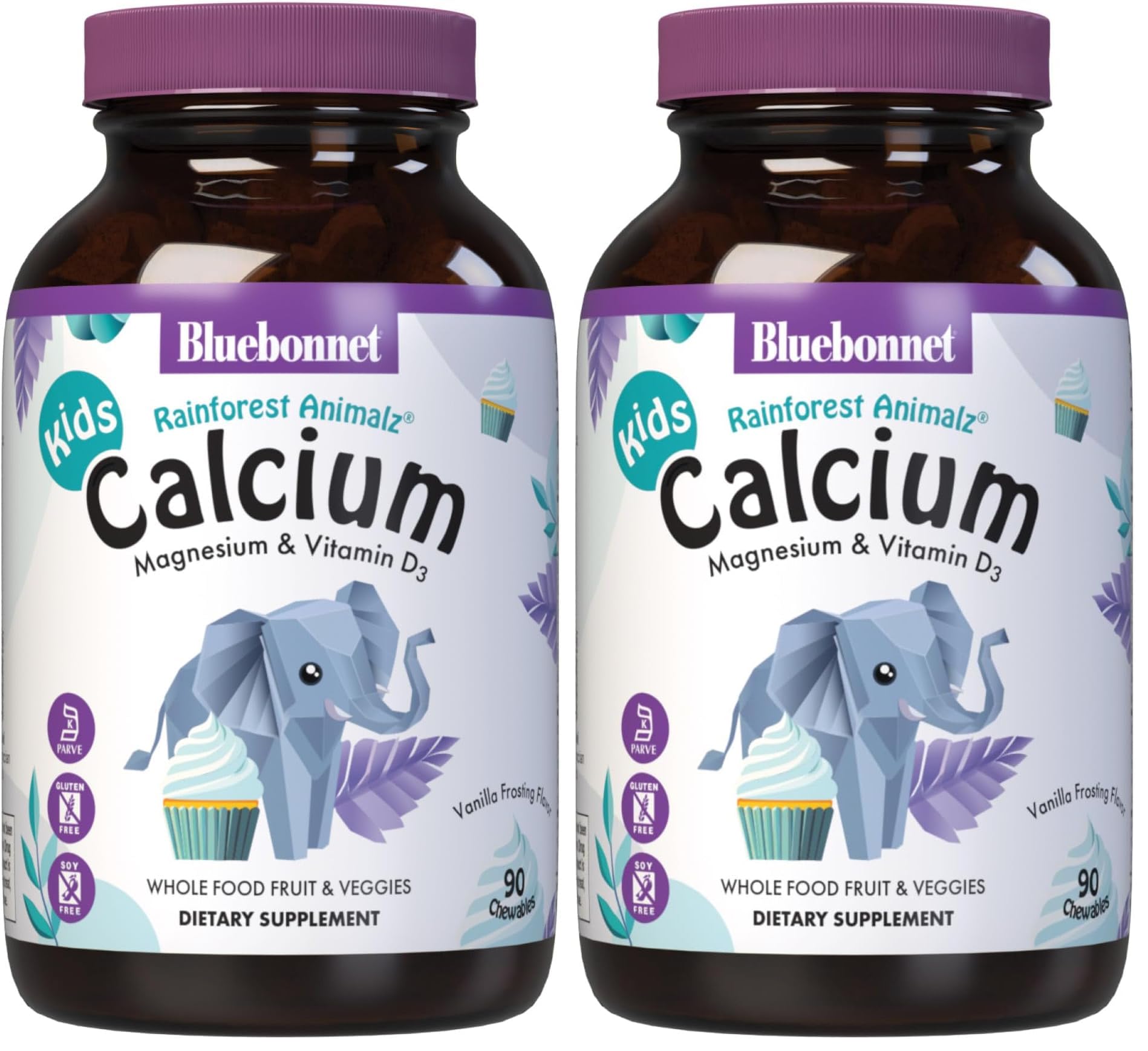 BlueBonnet Nutrition Super Earth Rainforest Animalz Calcium Magnesium and 90 Count (Pack of 2)