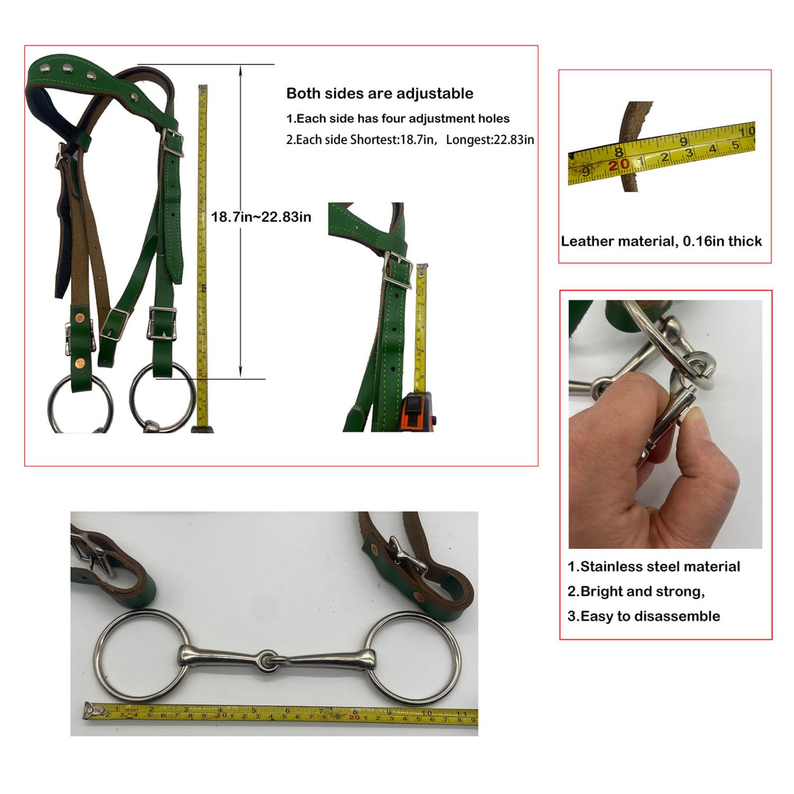 Cabeza de jaula de nylon pesada ajustable, Brida anatómica for caballos Hobby, casco acolchado cómodo, brida de exhibición, doma de salto, verde