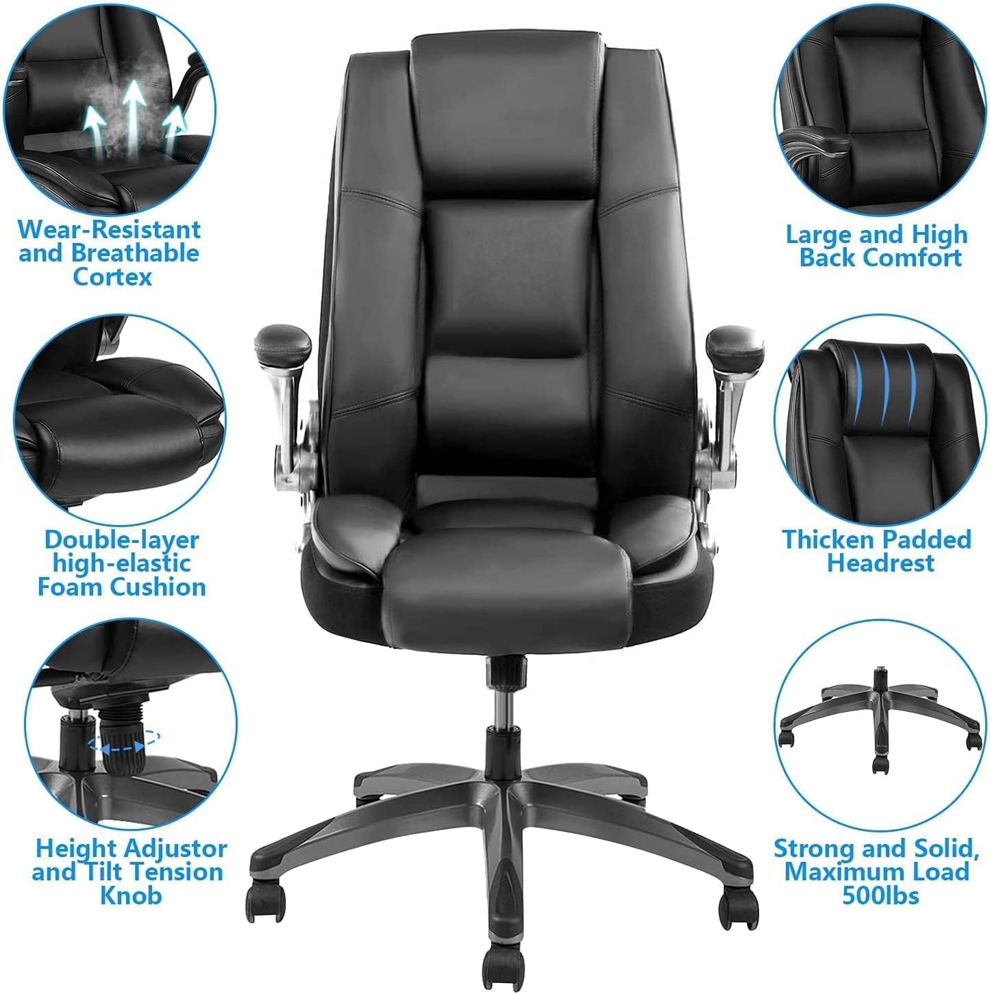 Massage Office Chair with Lumbar Support, Heated Chair for Home Office, High Back Executive 6 Vibrating Pointed with Adjustable Back, Fabric