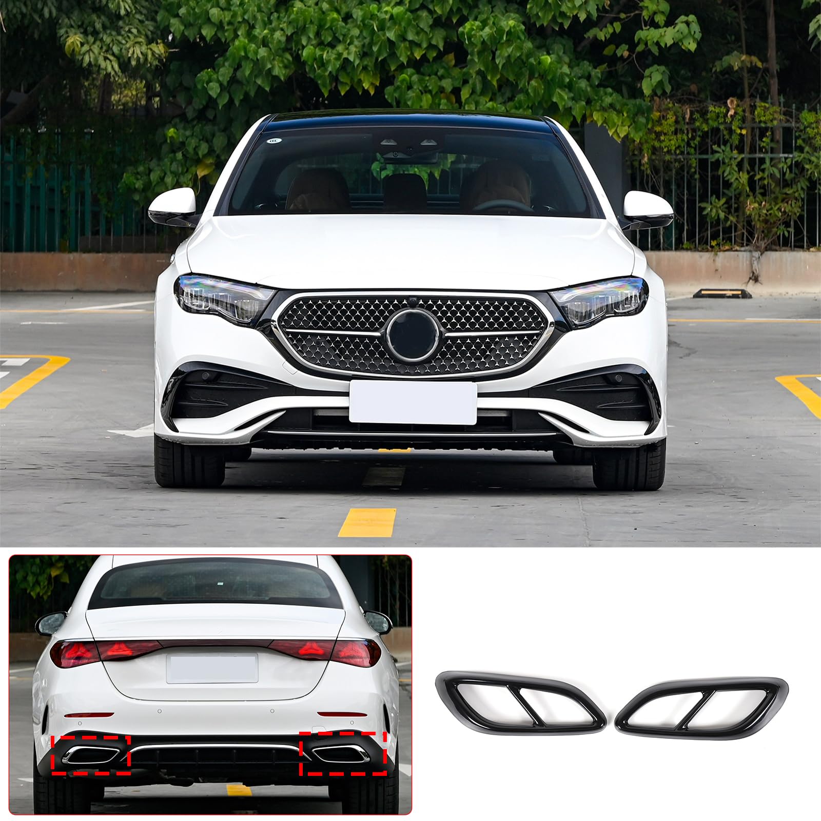 Edelstahl Endrohrblende Geeignet für Mercedes E-Klasse CLE 2024,Quad Endrohr Rahmen Exklusiv für Sportversion,Hochwertige Auspuffblende (Schwarze Oberfläche)