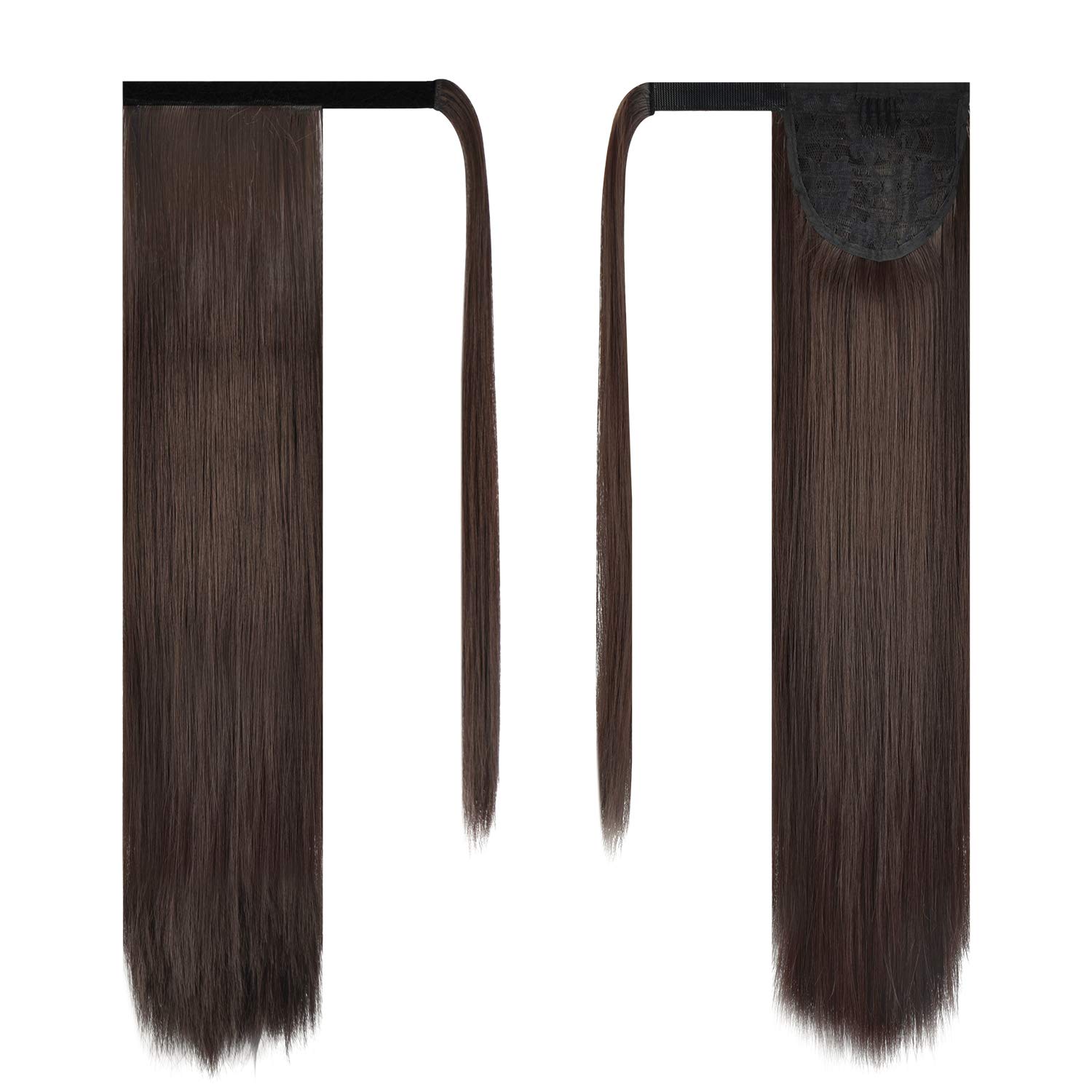 Amazon.com : BARSDAR Chocolate Brown Straight Wrap Ponytail  display picture 3