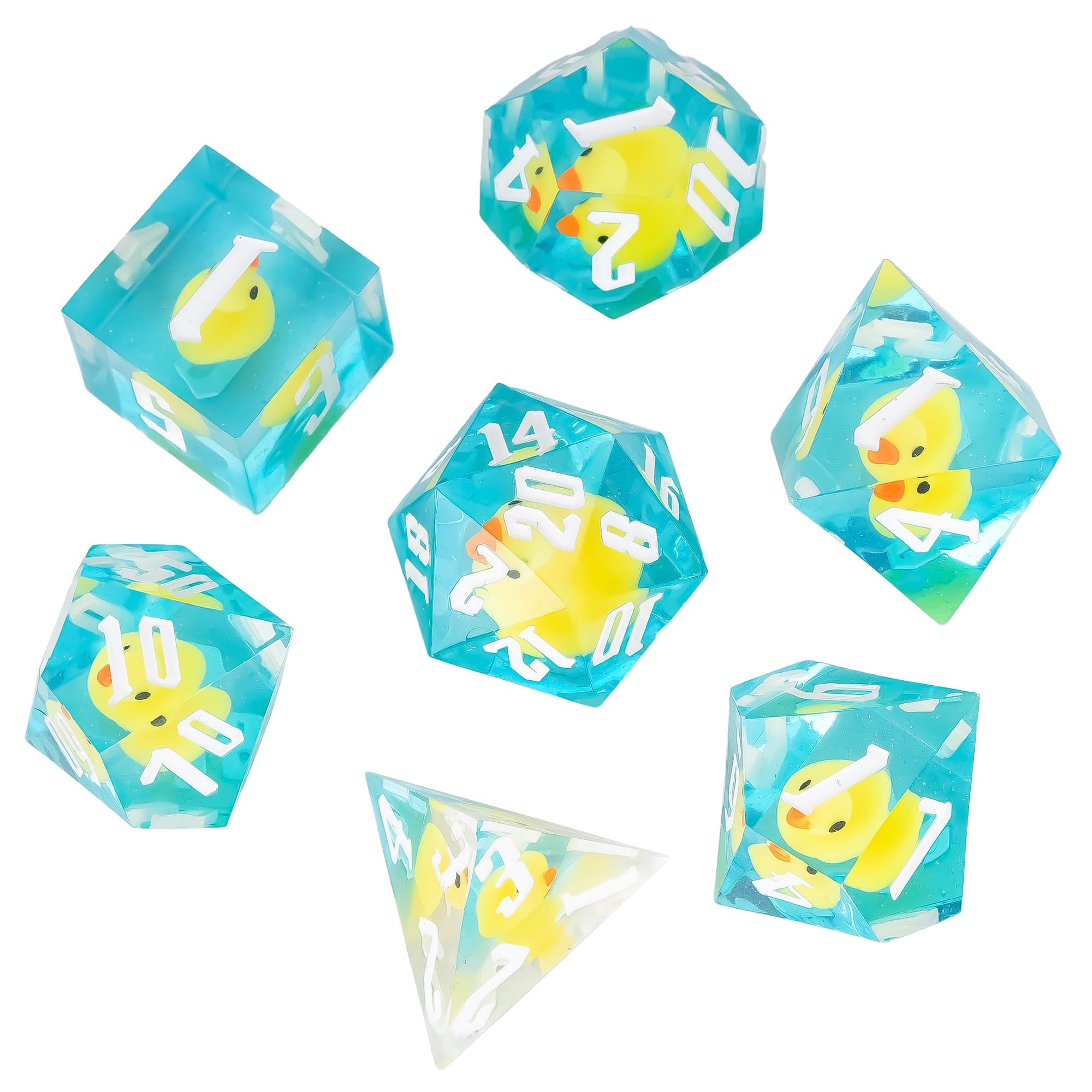 Cusdie 7-Piece Sharp Edges DND Dice Set including Yellow Duck in Elegant Box Perfect for RPG Tabletop Gaming Dungeons and Dragons Role Playing Game