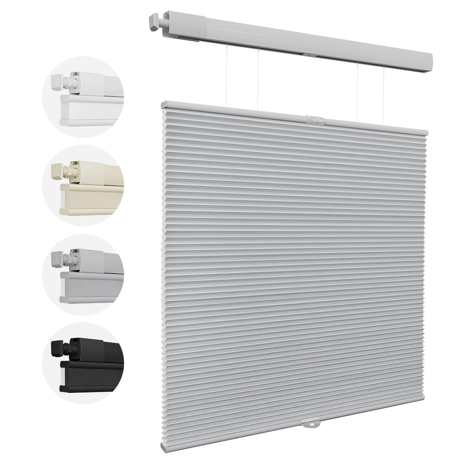UrMoon No Drill Cellular Blinds, Top-down Bottom-up Cordless Honeycomb Shades with Insulation, Blackout Custom Pleated Shades Easy Fit for Home(Color Track Light Filtering - Grey, 176cm W x 165cm H)