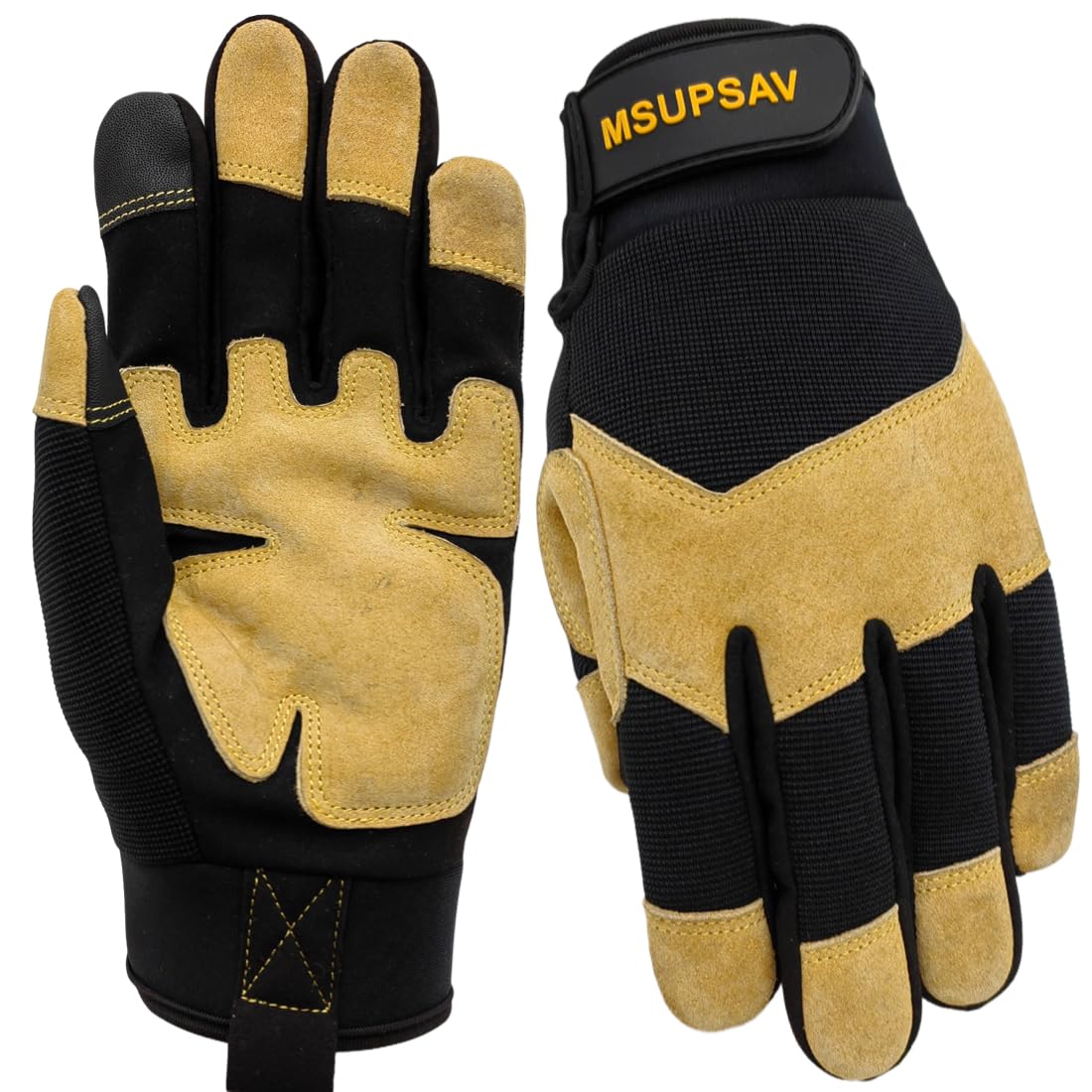 MSUPSAV Work Gloves Men,Utility Mechanic Working Glove High Dexterity for Multi-purpose,Excellent Grip,Black+Yellow,Large