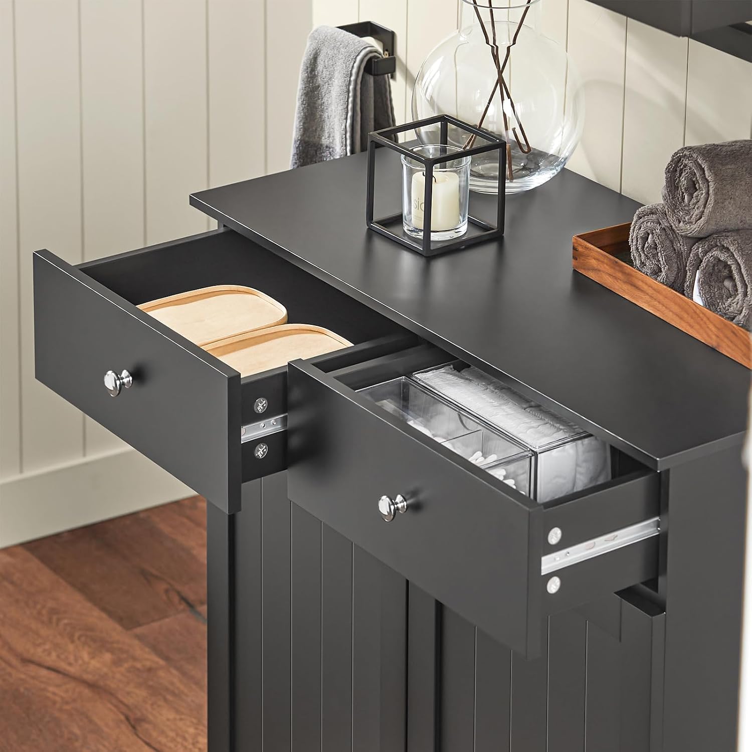 SoBuy BZR33-SCH Laundry Cabinet with drawers open