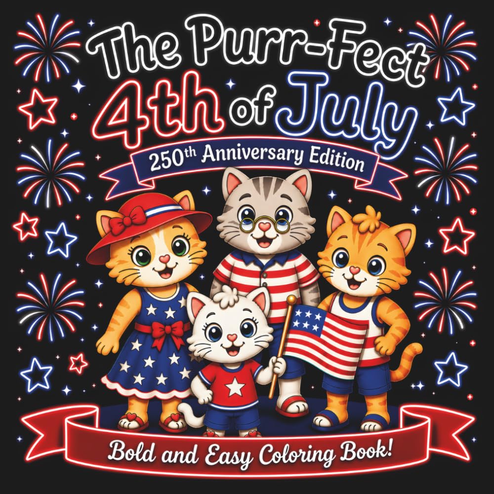 The Purr-Fect 4th of July: 250th Anniversary Edition: A Patriotic, Bold and Easy Coloring Book for Kids & Adults