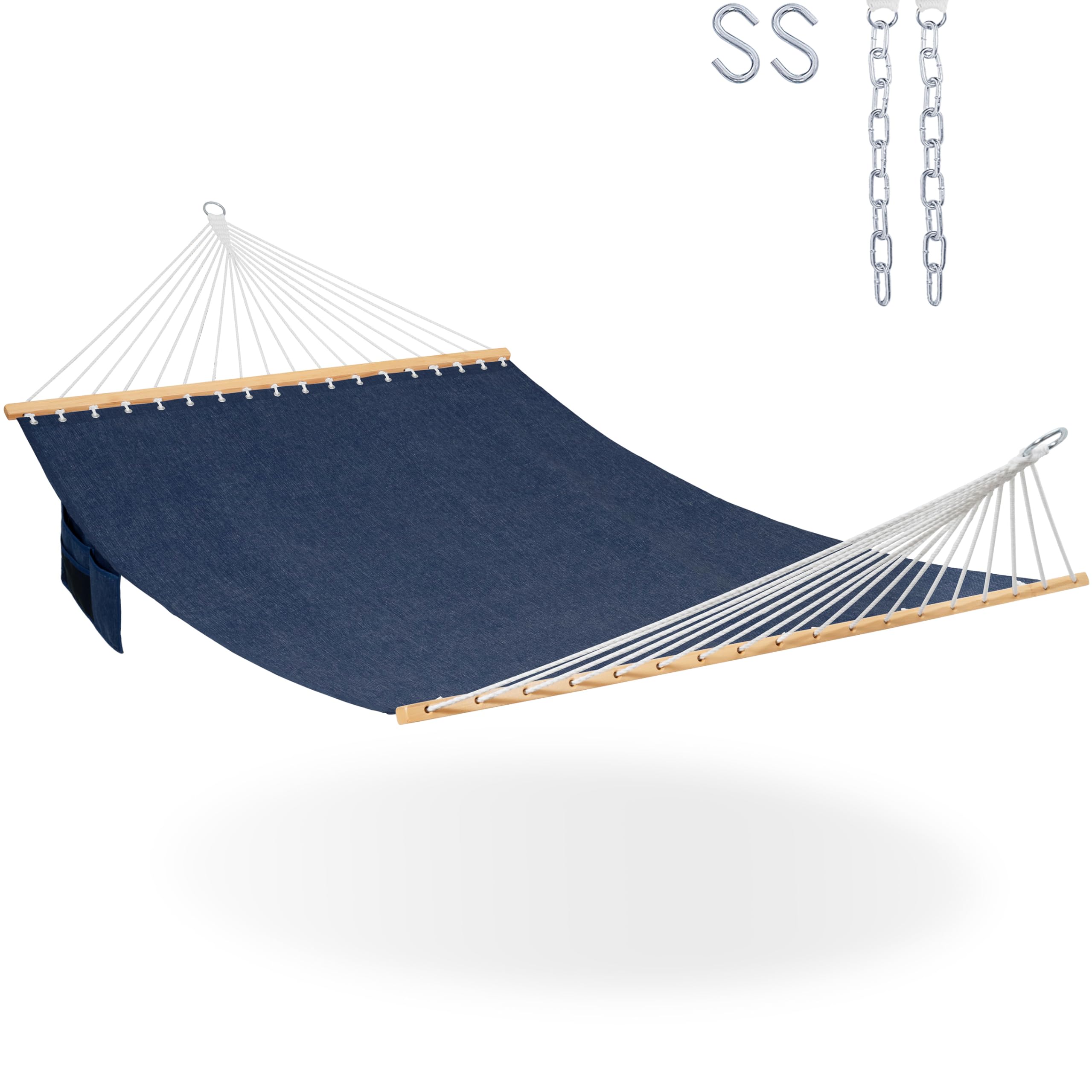 Lazy Daze Hammocks11 FT Double Outside Hammock Quick Dry Olefin Fabric Hammock with Spreader Bar & Side Pocket for Outdoor Poolside Backyard 450 lbs Capacity, Navy Blue