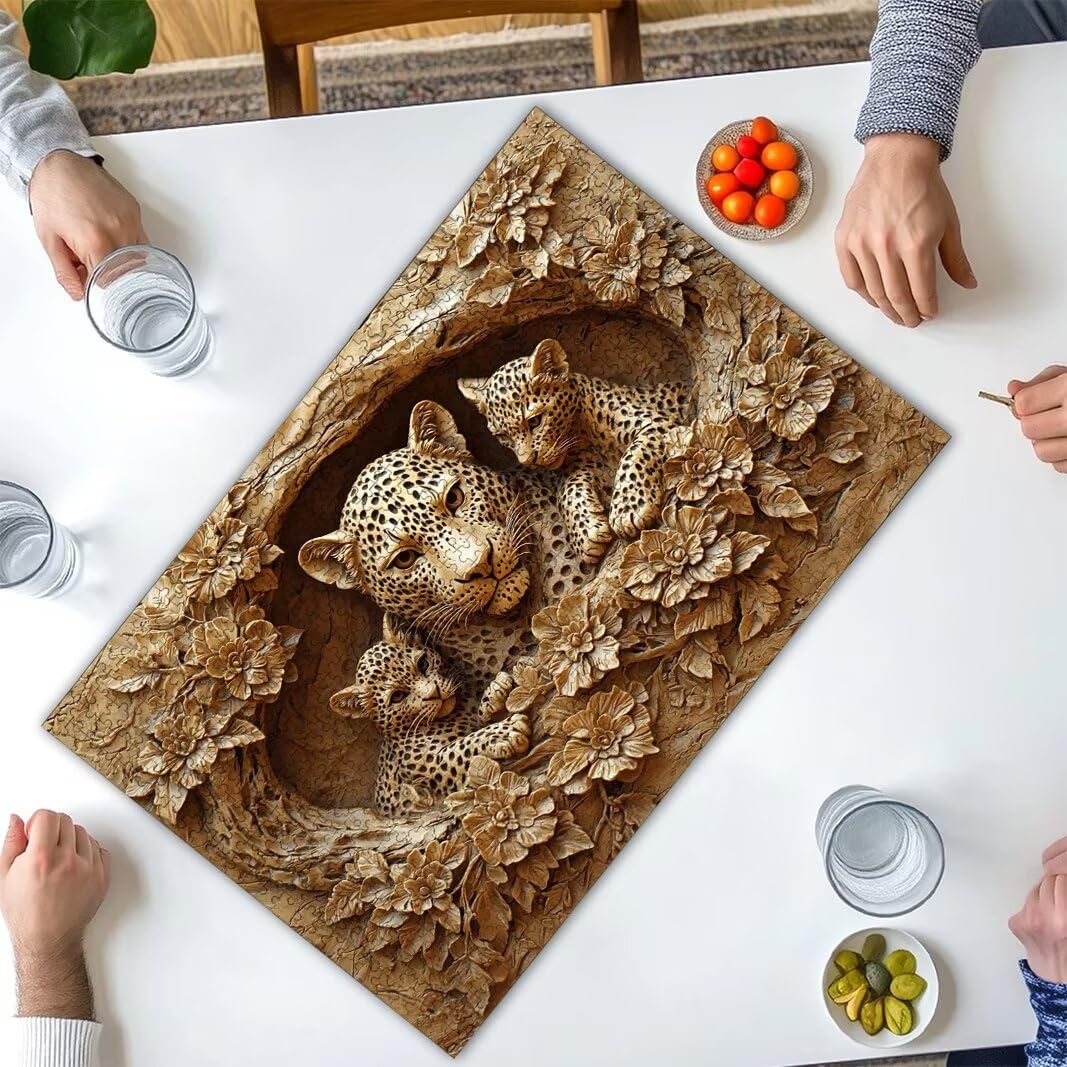 Puzzle 1500 Piezas, Puzzle Leopardo de Madera para Adultos, Regalos -2544