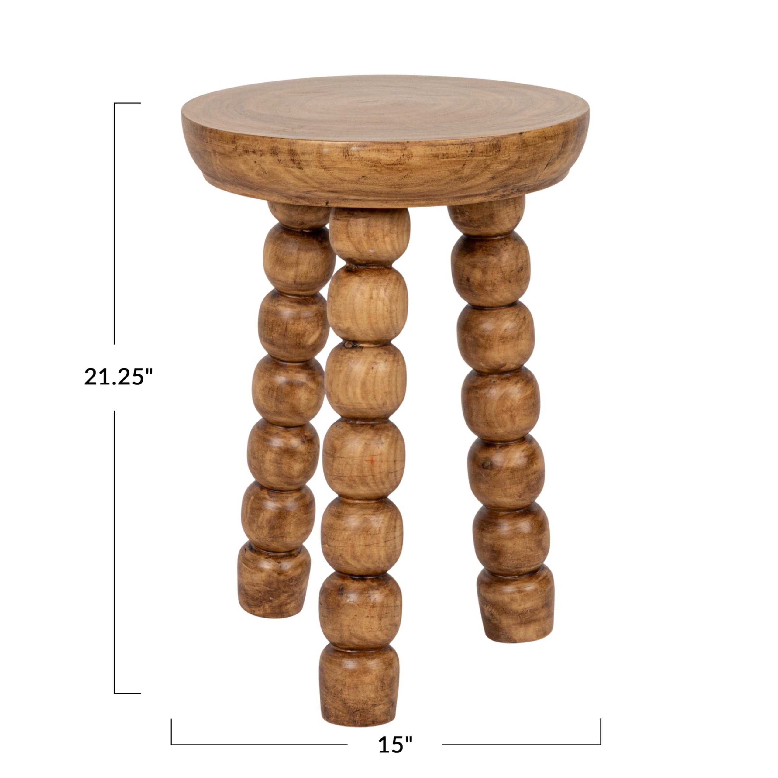 Creative Co-Op Paulownia Wood Bead Ball Tri-Pod Accent Table, Walnut