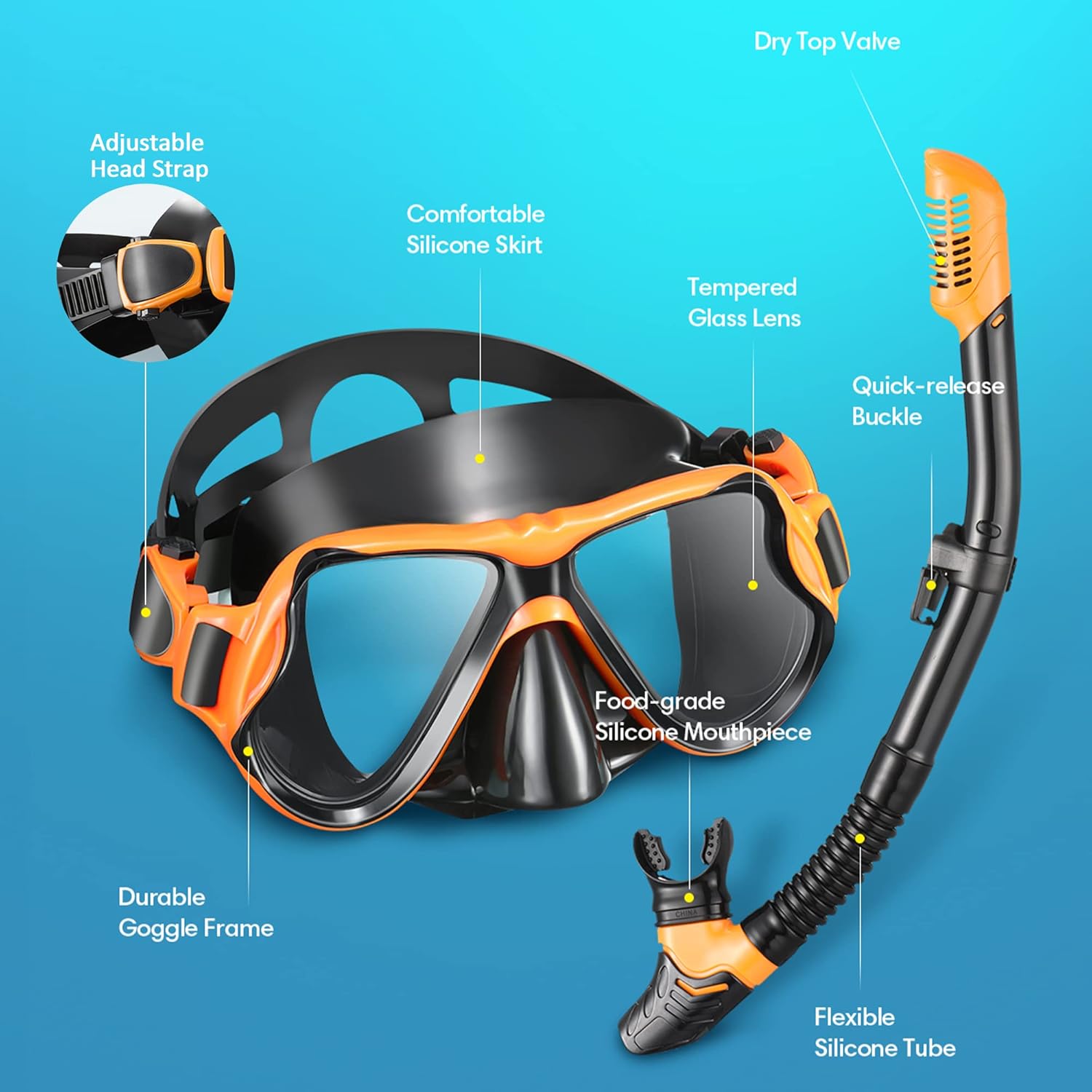 Flavocal 2-Pack Adults Kids Snorkel Set, 180° Panoramic Wide View Snorkel Mask, Anti-Fog Lens Diving Mask, Anti-Leak Dry Snorkeling Gear for Adults Kids, Free Breathing & Adjustable Strap Scuba Mask : Sports & Outdoors