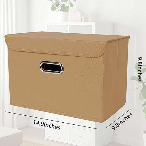 Miniatura 2 de STOREONE Contenedores de almacenamiento de tela, organizador plegable, cesta plegable con tapas y asas de metal, para el hogar, dormitorio, armario,