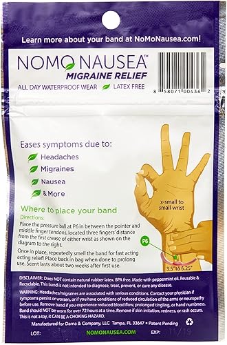 Miniatura 2 de NoMo Migraine Band Alivio instantáneo de migraña, dolor de cabeza y tensión con aceites esenciales de menta y acupresión. Ayuda sin medicamentos