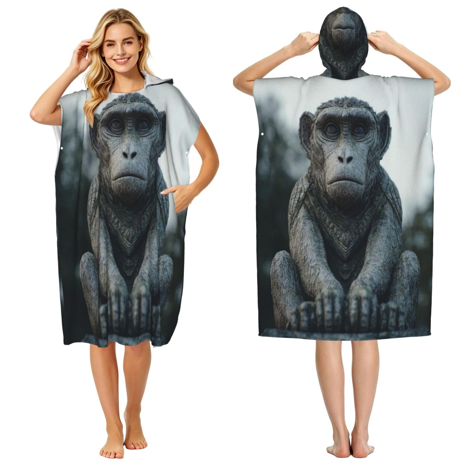 KLGRTJHK Stone Monkey Adult Hooded Beach Poncho Towel 43"X35"