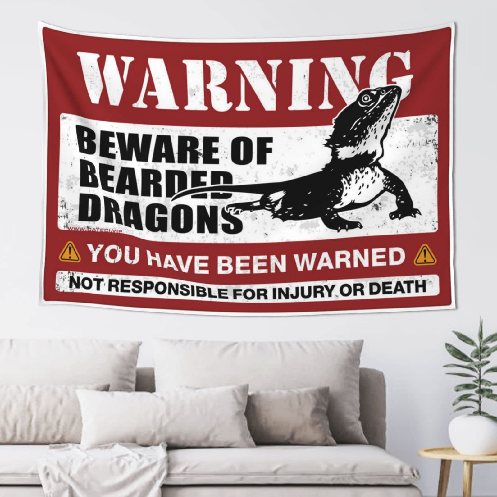 PRAVOXI Garage Decor For Men Beware Of Bearded Dragons Tapestry Man Cabe Decor Vintage Bar Decor(100X150CM)