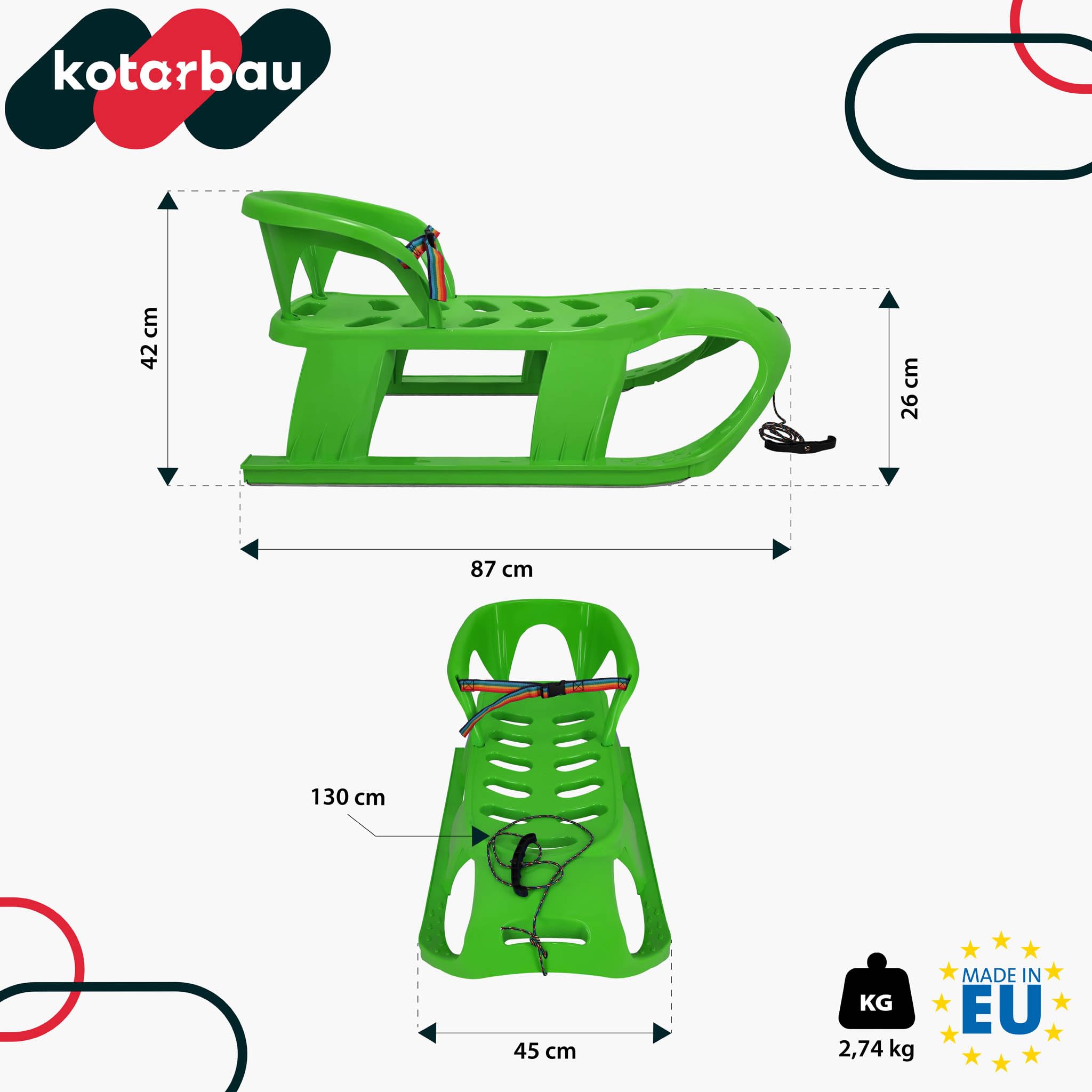 KOTARBAU® Sneeuw Slee - met Rugleuning en Veiligheidsgordel - Sneeuwschijf - Kunststof - 87x45x42 cm - Blauw - Plastic Glijder Sneeuw - Bobsleeën - Sneeuwglijder - Glijschotel - met Trekkoord
