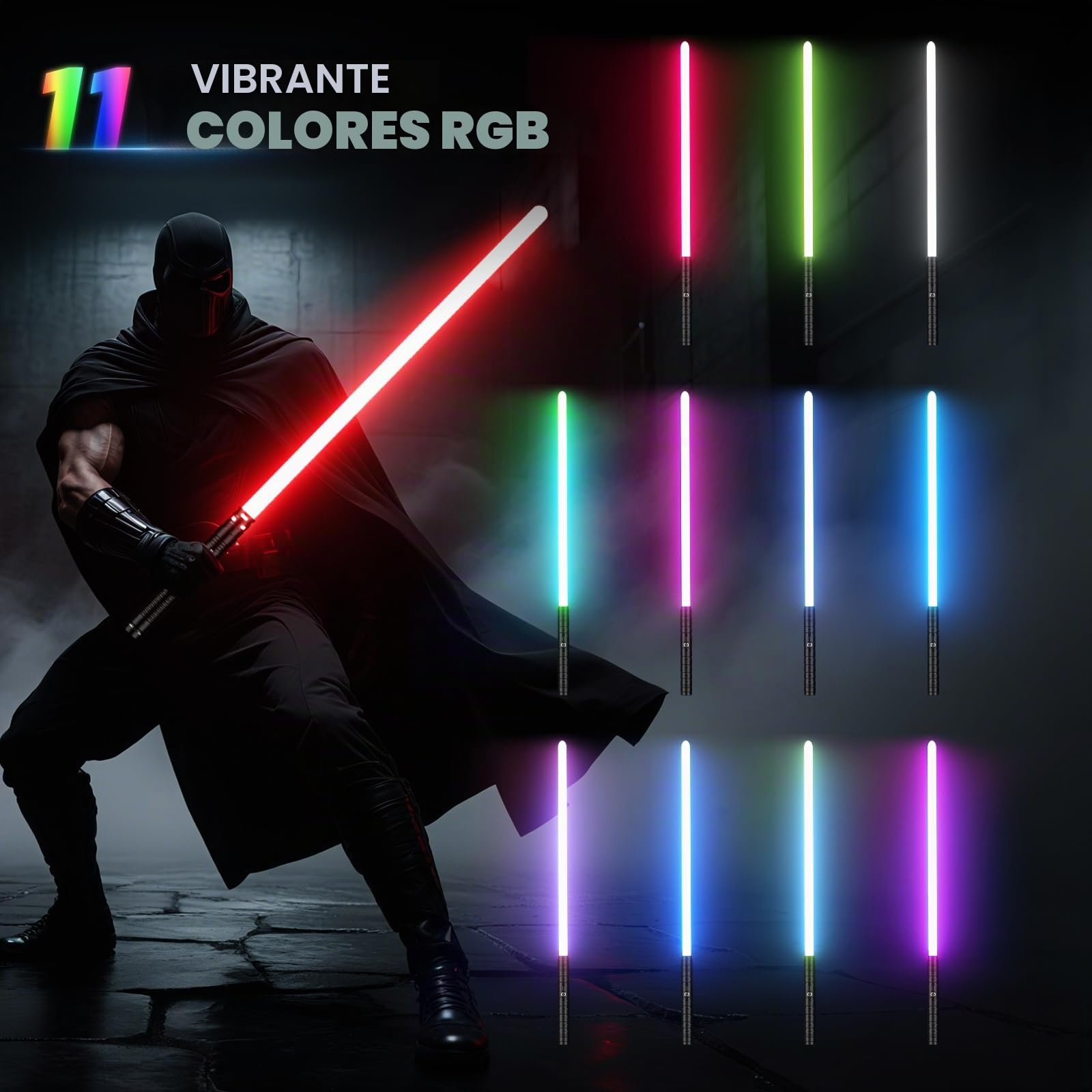 Sable de Luz,Espada Laser11 Colores 4 Modos Efectos de Sonido, Espada Láser Recargable, Juguetes para Niños y Adultos Halloween Cosplay Guerra de Las Galaxias(77CM)