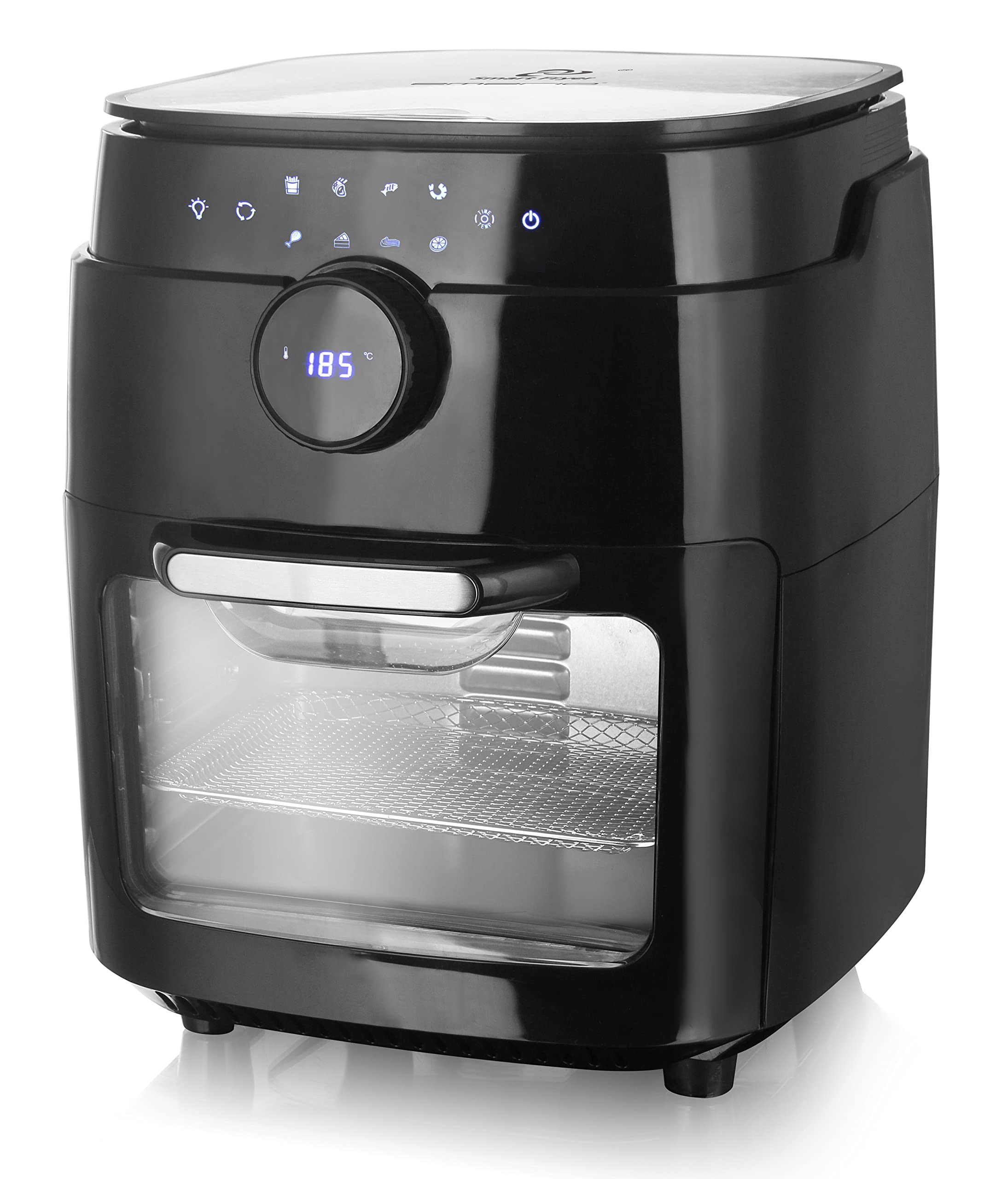 Emerio XXL-Heißluft-Fritteuse 13 Liter Airfryer BPA frei Smart Fryer Heißluft-Backofen Multi-Ofen mit Dreh-Spieß und Drehkorb Display Timer Dörrfunktion 1800 Watt AF-121914 schwarz