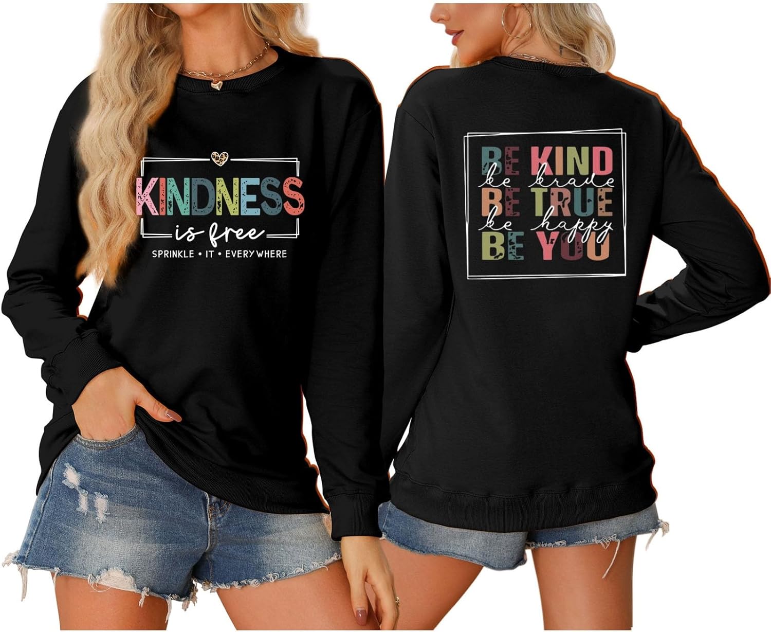 Kindness Is Free Sweatshirt Women Long Sleeve Be Kind Shirt Teacher Teach Inspirational Sayings Pullover Tops - Image 2