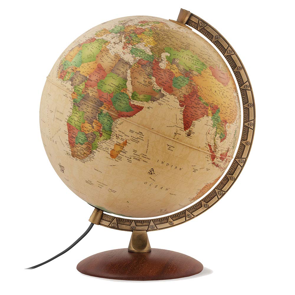 Nova Rico Antiquus Illuminated Globe - 30cm - Antique Style - Wooden Base - Brown