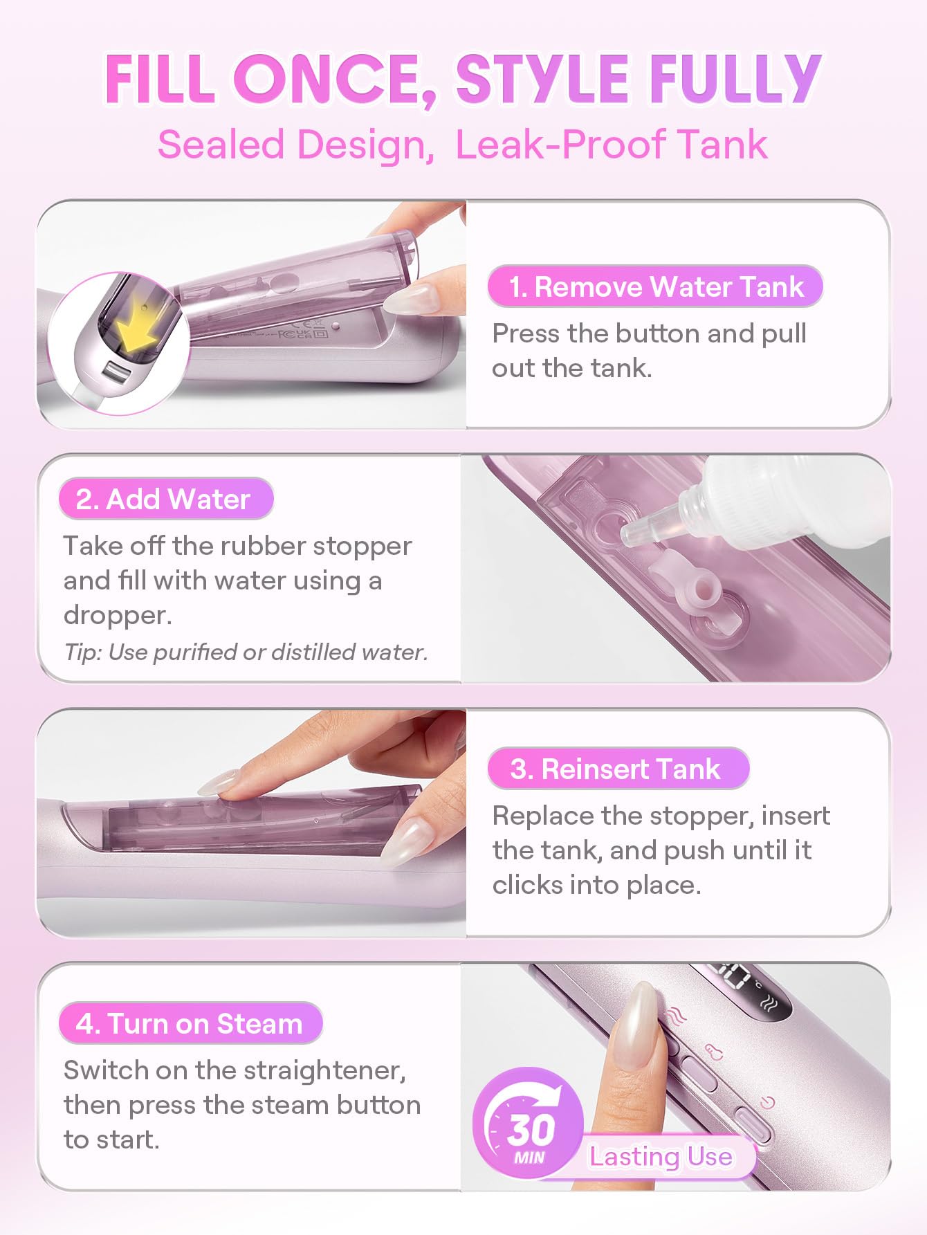 SHEGLAM Dampf-Glättbürste, 4-in-1 Heizkamm mit 3D-Kammzähnen, 3 Dampfstufen | Verbrühungssicherer Nano-Dampf, 3D-Kammzähne, 3 Dampfstufen, Schnelles Aufheizen, Verleiht Glanz, Weniger Hitzeschäden