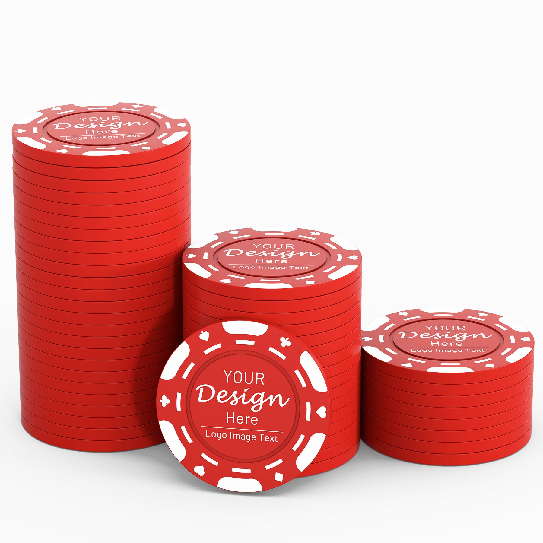 Shueewago 100-1000 Custom ABS Poker Chips,Available in 9 Colors, Imprinted with Your Personalized Text or Image for Bar,Drink or Dessert Shop Tokens,Party,Wedding,Rush Production Available (Red)