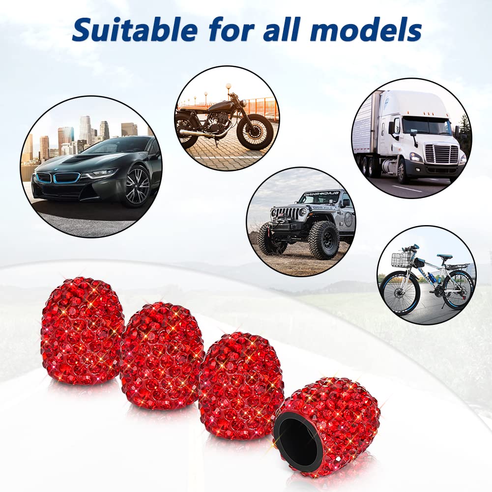 Bling Tire Valve Caps 8 Pack Crystal Rhinestone Dustproof Valve Stem Caps Attractive Car Exterior Decoration Accessories Red — view 4