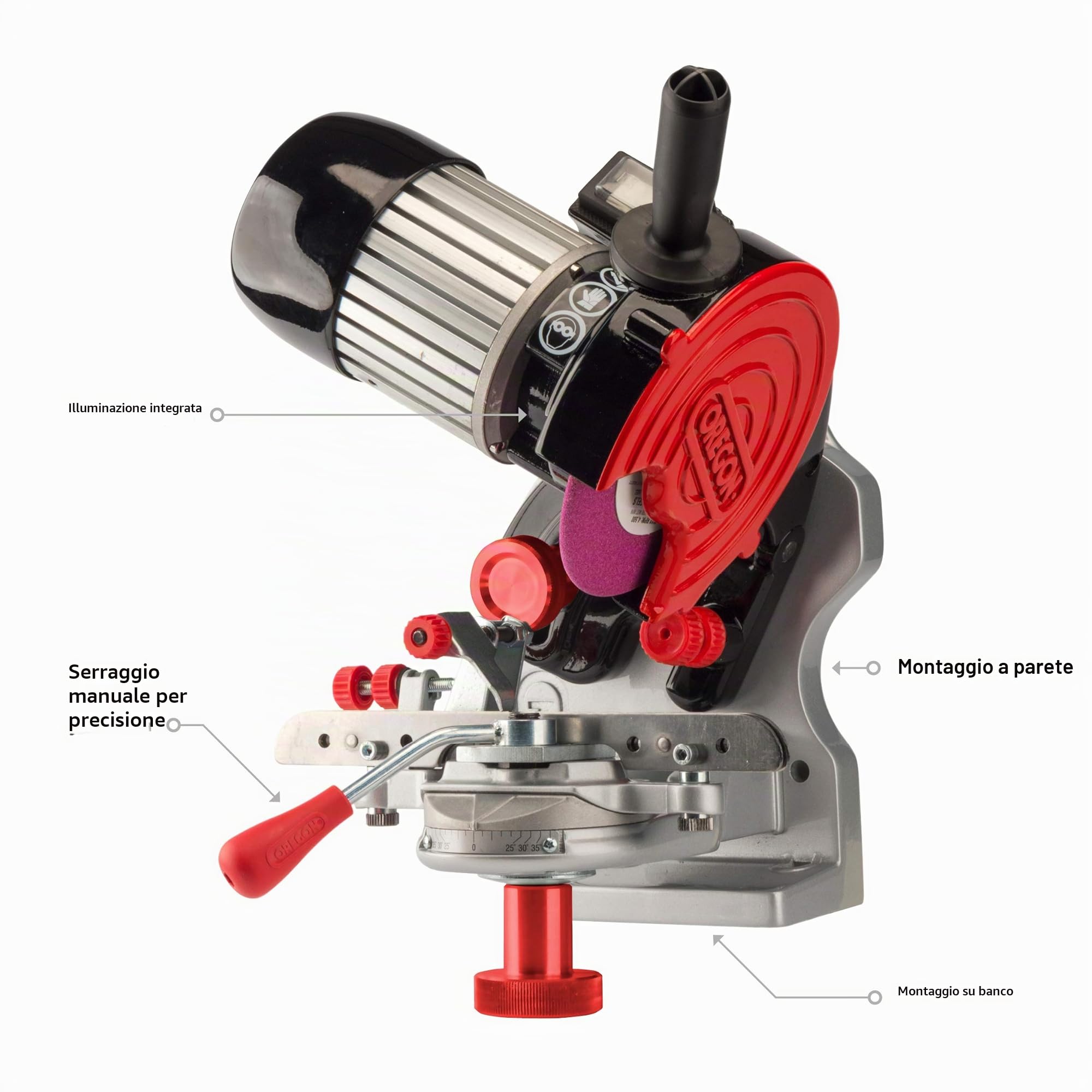 Oregon Smerigliatrice Professionale e Compatta da 230-Volt, Affilatrice Universale da Motosega, per Tutti i Tipi di Catena fino ad un Passo di 0,404", 3 Dischi Abrasivi Inclusi (520-230)