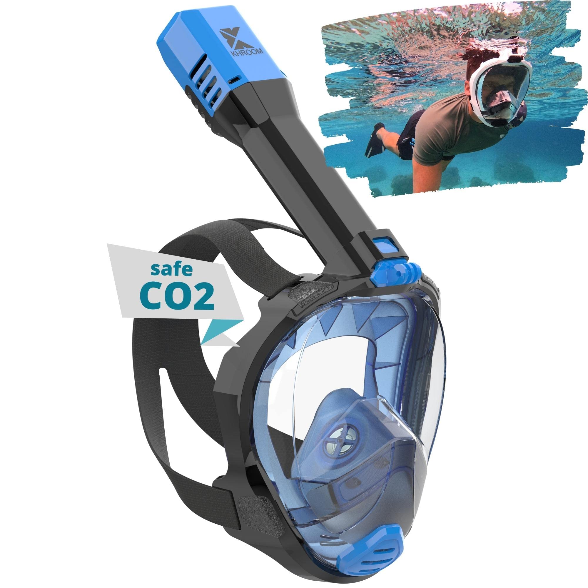 Khroom Máscara Snorkel Adulto Seaview Pro | Nuestra MEJOR máscara de buceo | Máscara facial completa segura de CO2 para snorkeling | Conocido de YouTube | Mascarilla facial completa también para niños