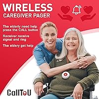 Vista 2 de CallToU Caregiver Pager Wireless Call Button Nurse Alert System 500+ Feet for Home/Elderly/Patient/Disabled 06WS (2 Receiver 1 Round Button