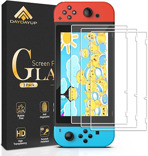 daydayup Paquete de 3 Protector de pantalla de vidrio templado compatible con Nintendo Switch - Protector de pantalla transparente HD antiarañazos
