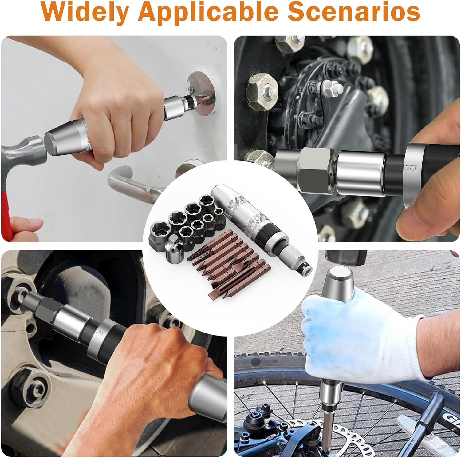 12PCS 3/8" Hand Manual Impact Driver and 8PCS 3/8" Bolt Extractor, XEWEA Reversible Impact Screwdriver Slotted,Phillips,Hexagonal Bit, for Removing & Fasteners Damaged, Rusted Screw Bolt