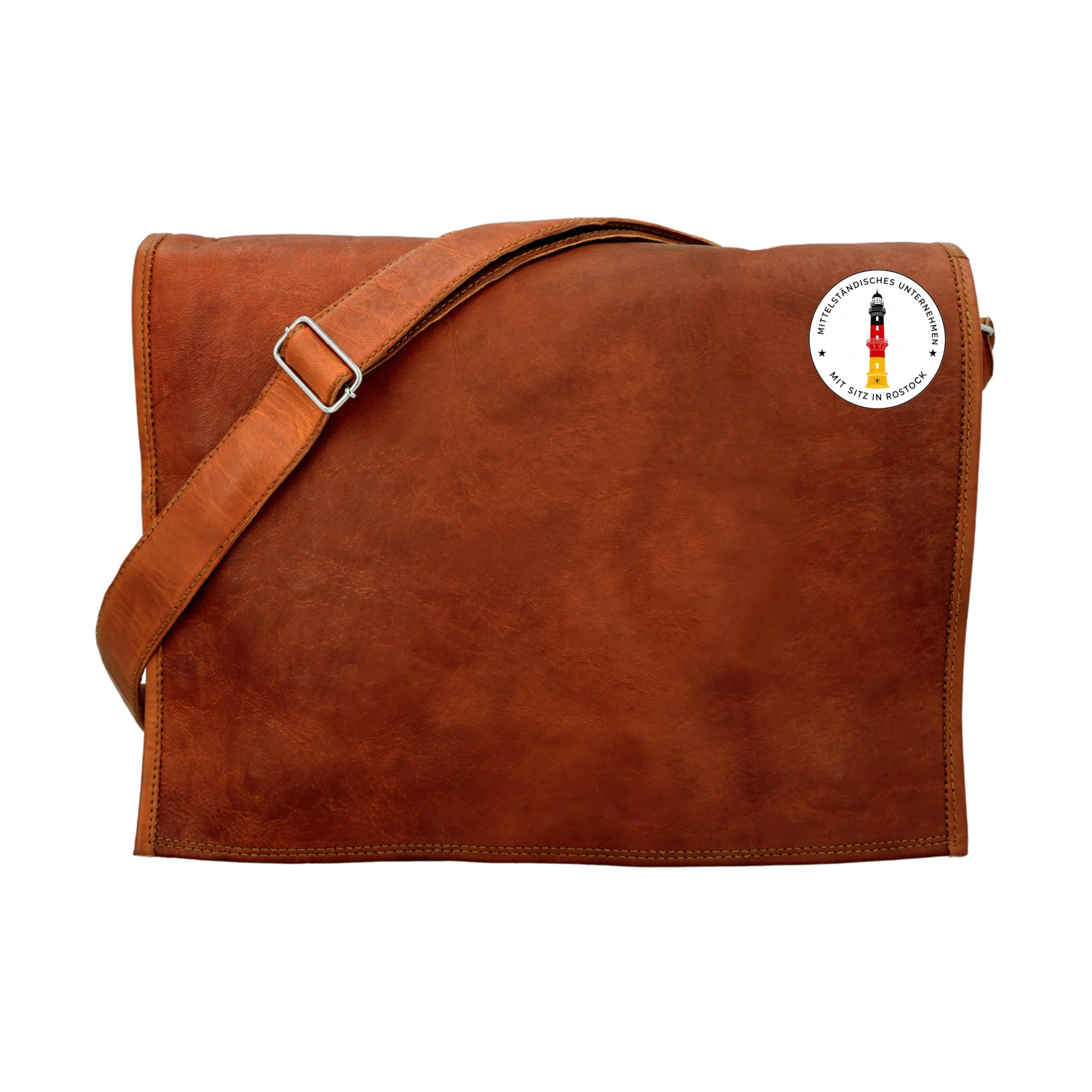 Gusti Leder „Max“ Leder Umhängetasche – Hochwertige Vintage Messenger Bag für 15" Laptop, Unisex, Naturbraun